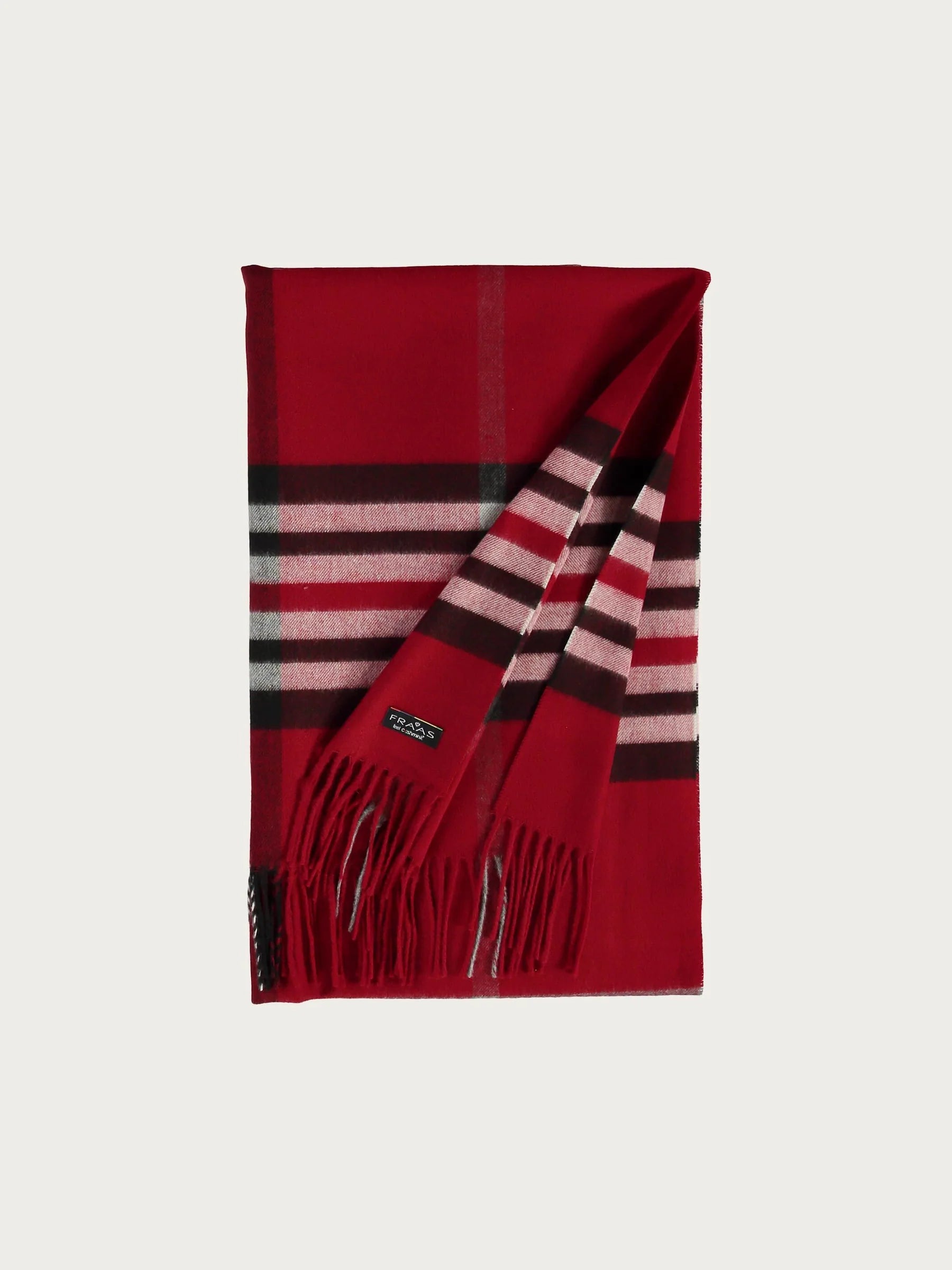 WIDE CASHMINK SCARF WITH FRAAS PLAID CHECK - Red