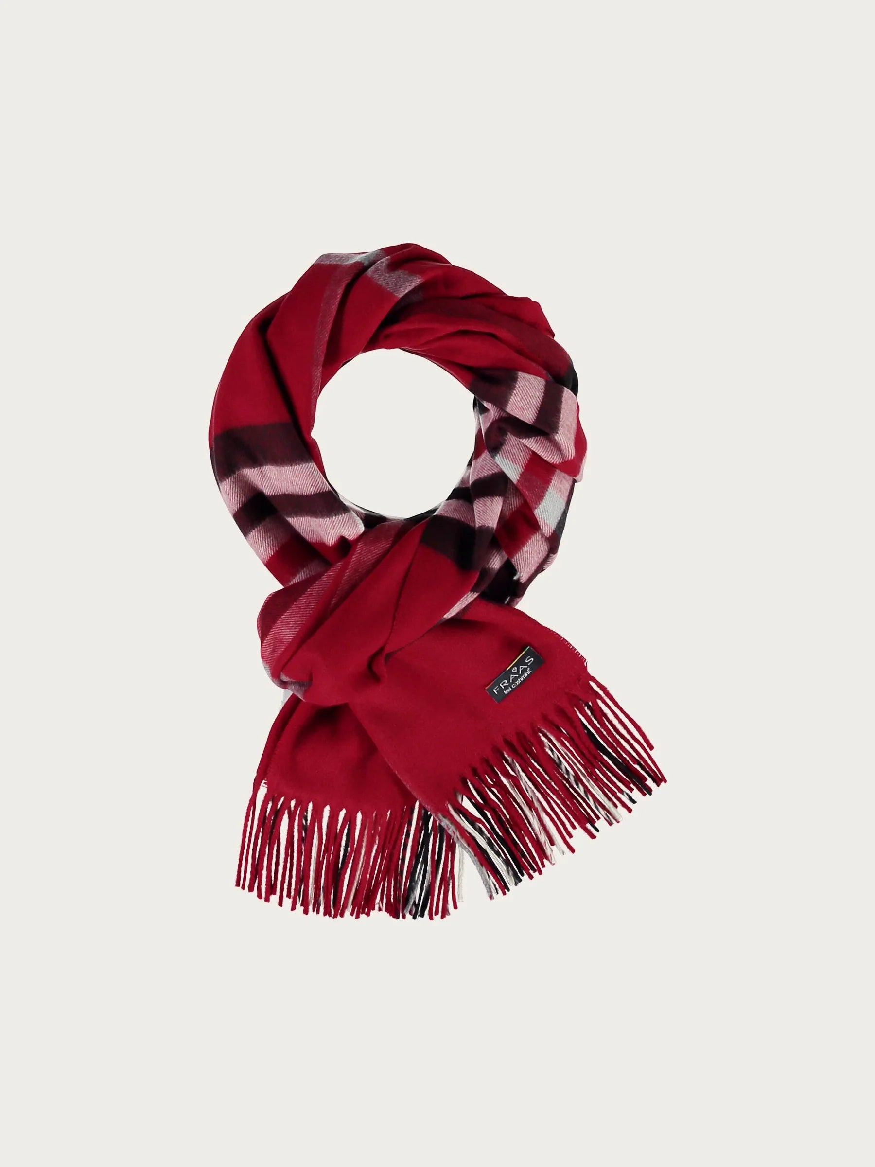 WIDE CASHMINK SCARF WITH FRAAS PLAID CHECK - Red