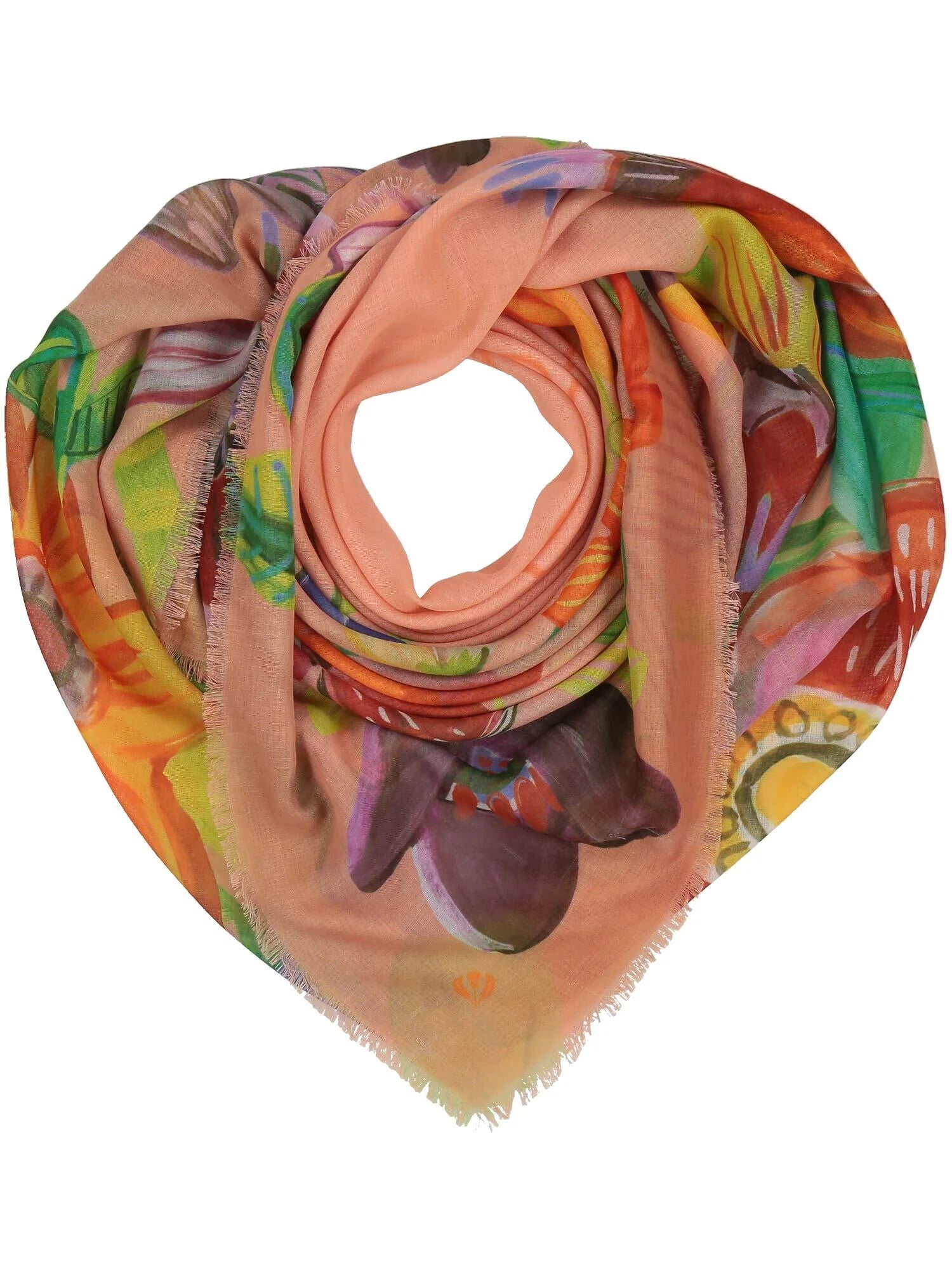 SUSTAINABILITY EDITION - SCARF WITH FLORAL DESIGN - Pale Peach