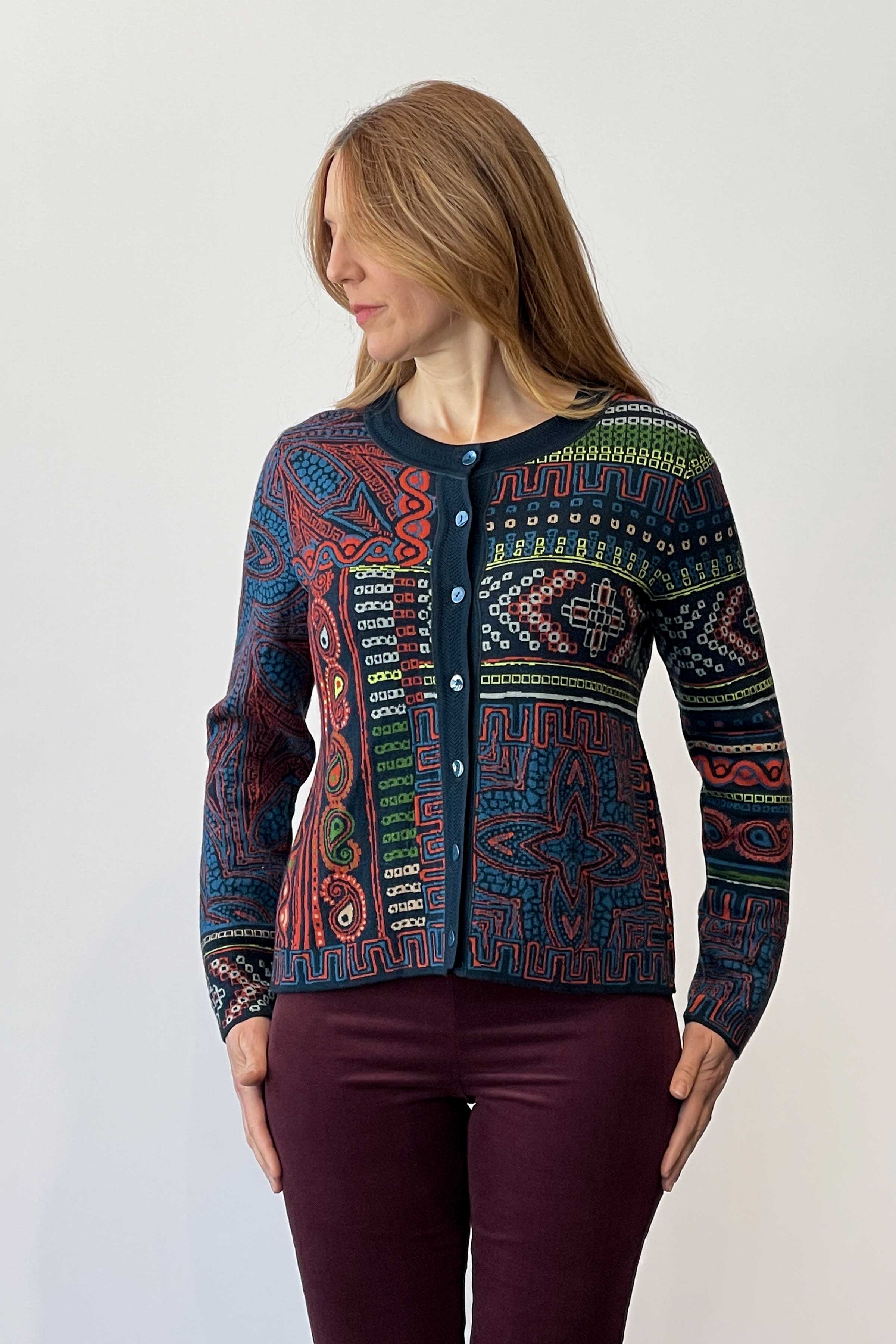 Cardigan, Geometric Pattern - Pacific