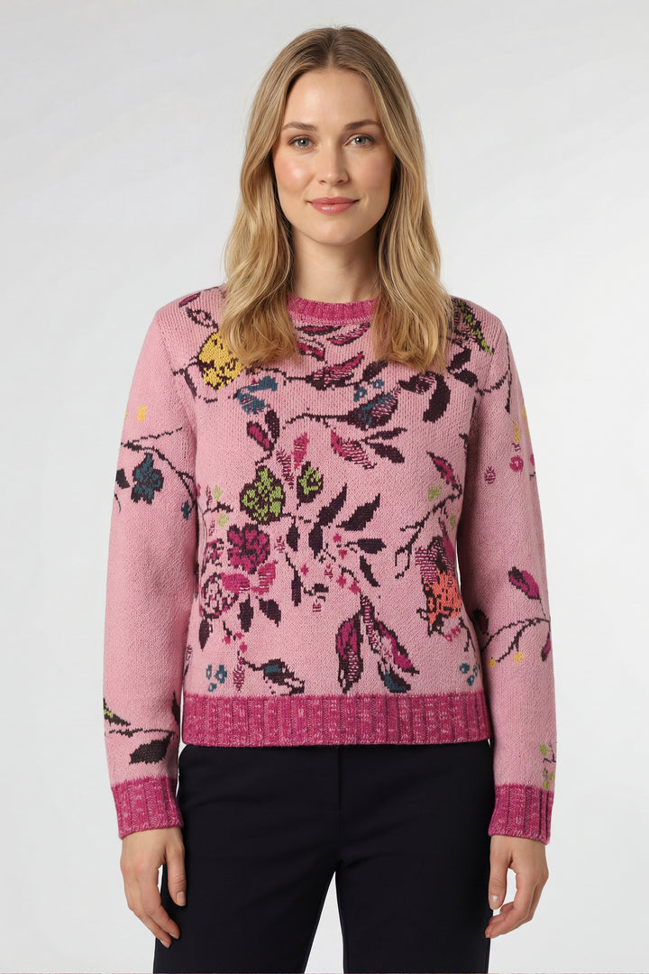 Jacquard Pullover,  Floral Pattern Pomegranate- Light Pink