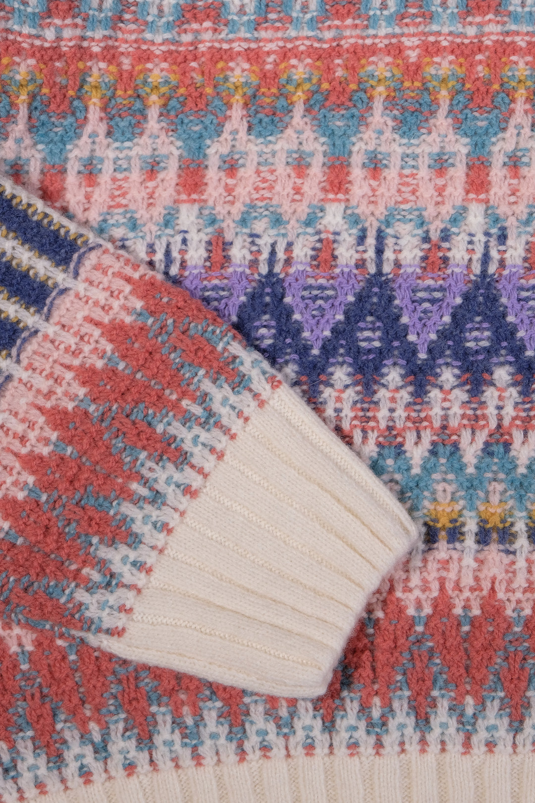 Pull col rond, motif Re-Dandy - Blanc cassé
