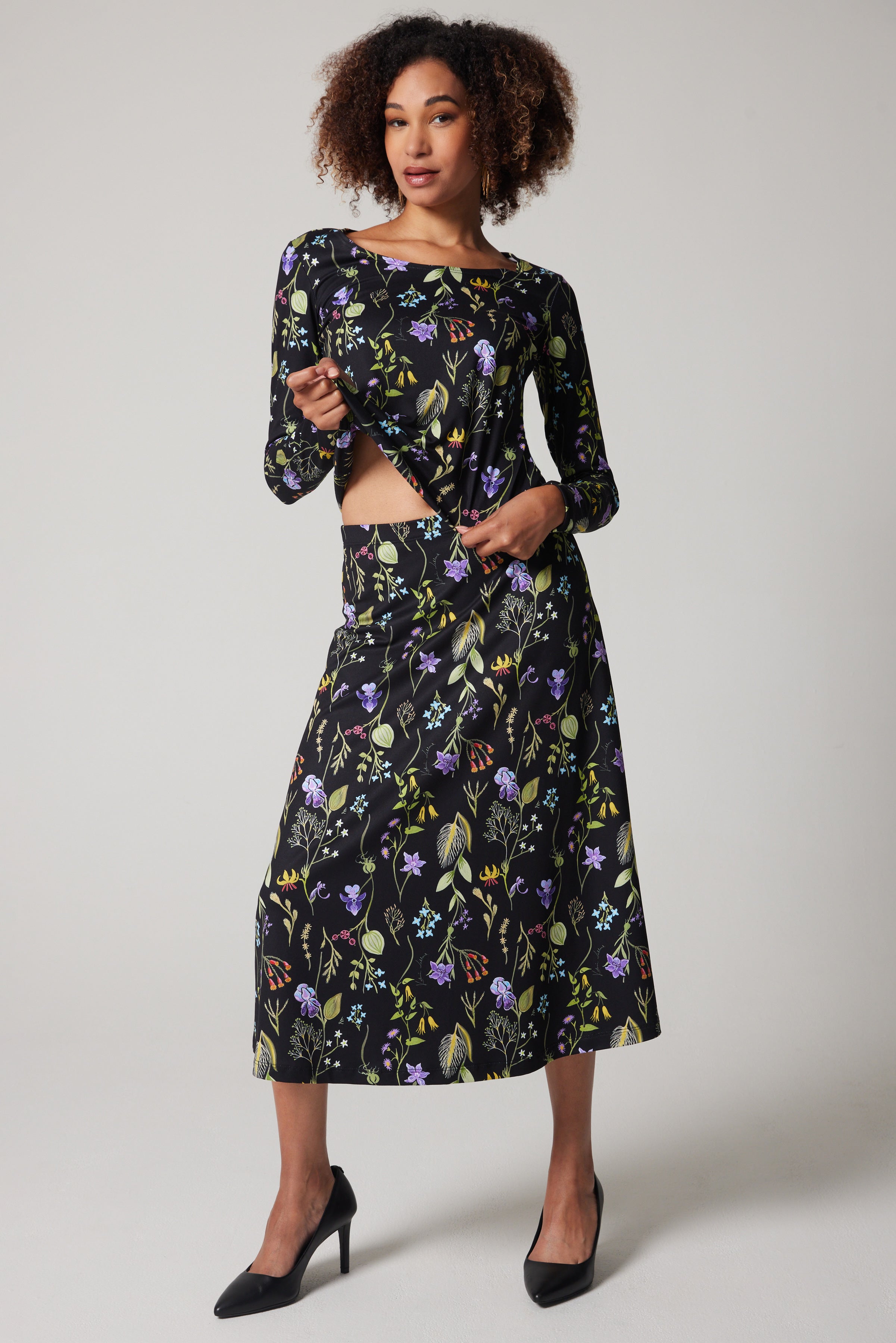 A-Line Skirt - Laurentian Flowers - Black