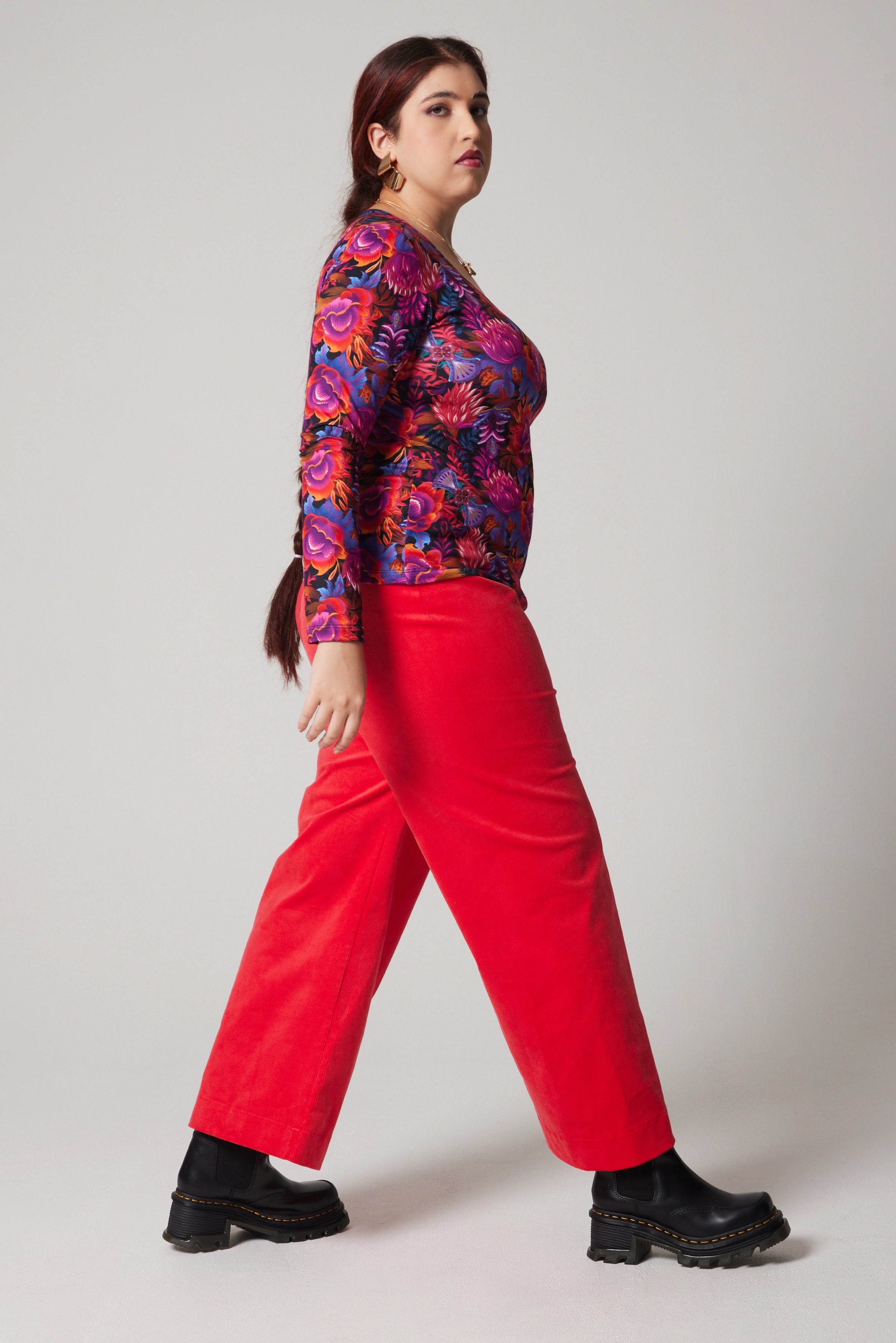 High-Rise Corduroy Straight Leg Pants - Vermillion