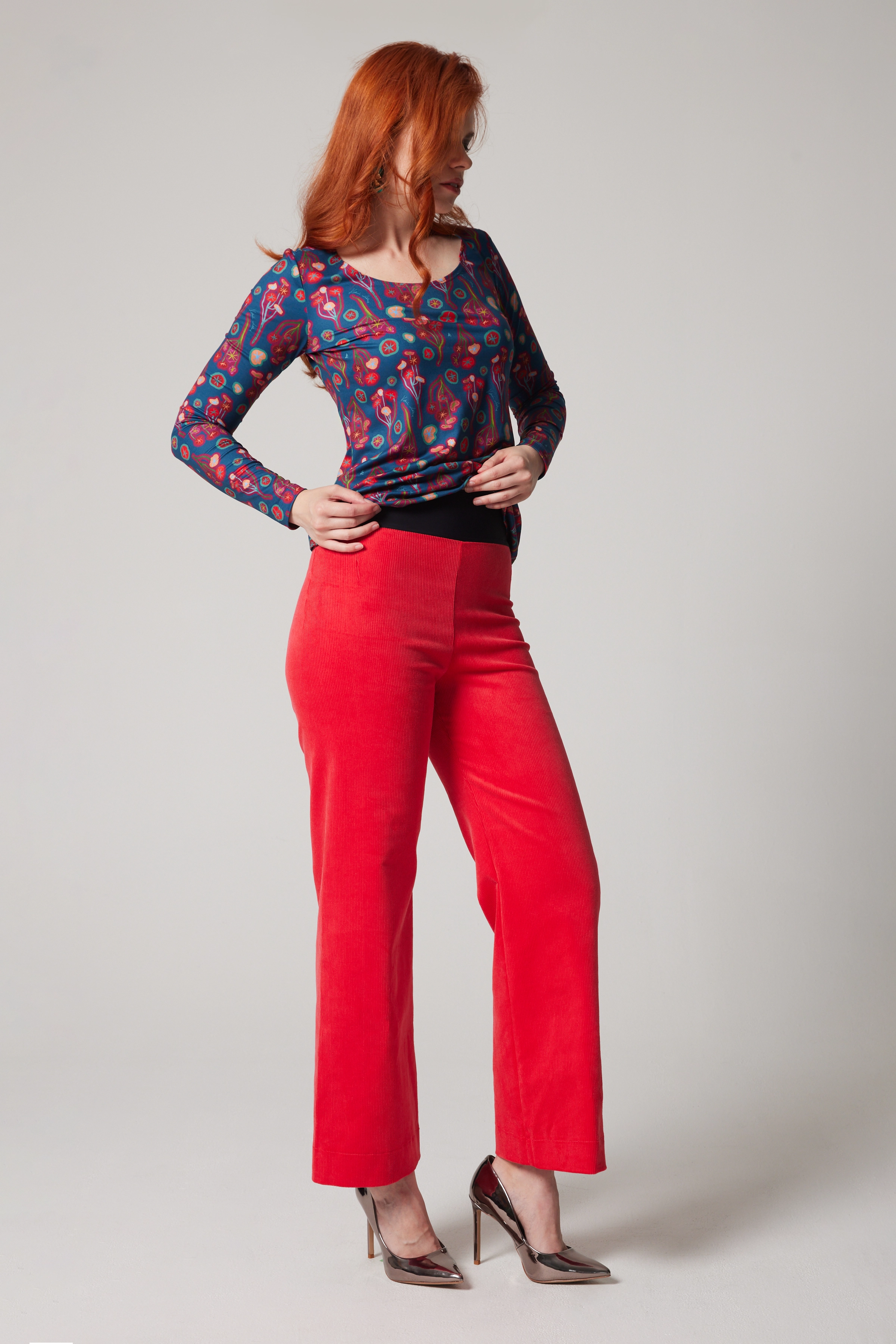 High-Rise Corduroy Straight Leg Pants - Vermillion