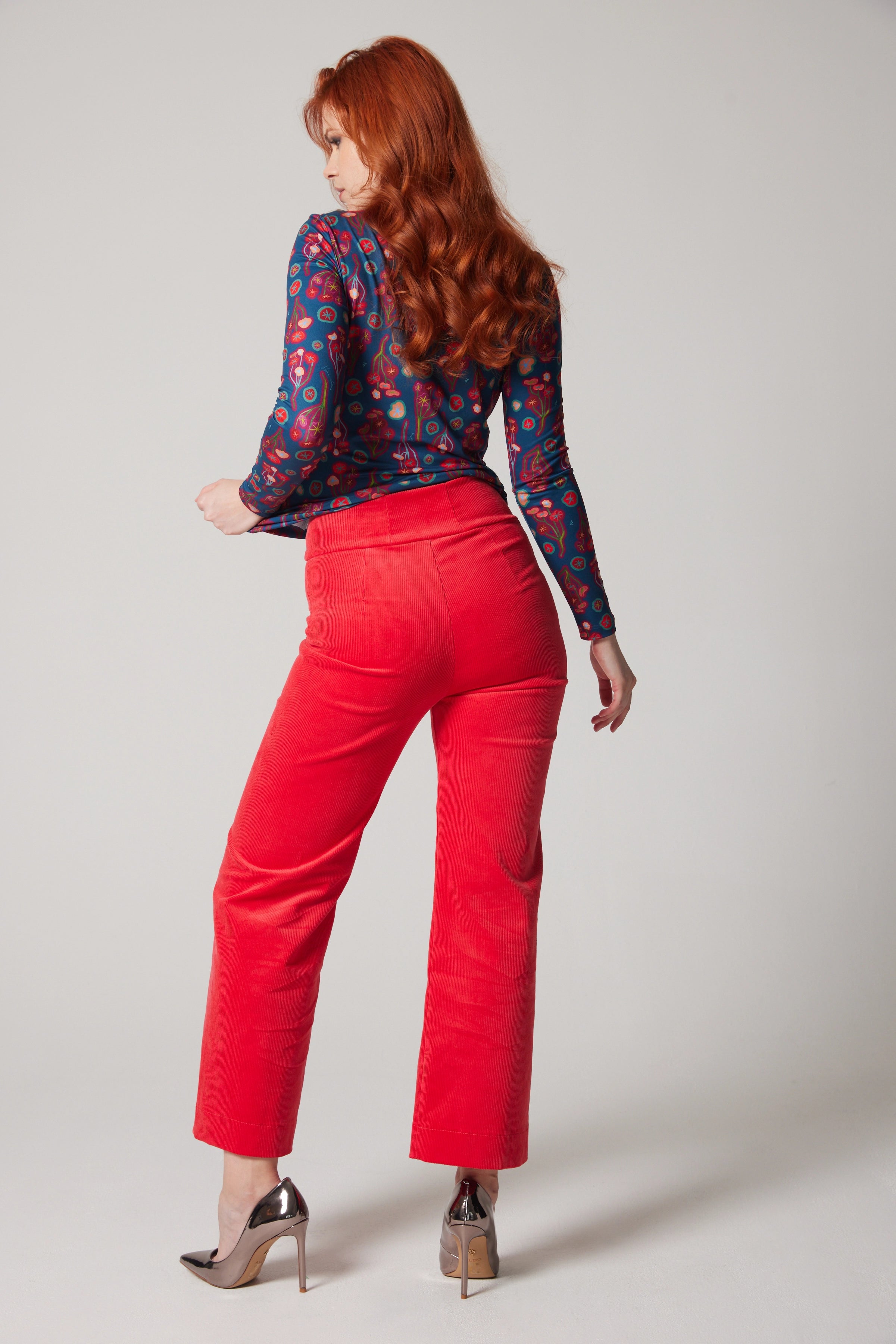 High-Rise Corduroy Straight Leg Pants - Vermillion