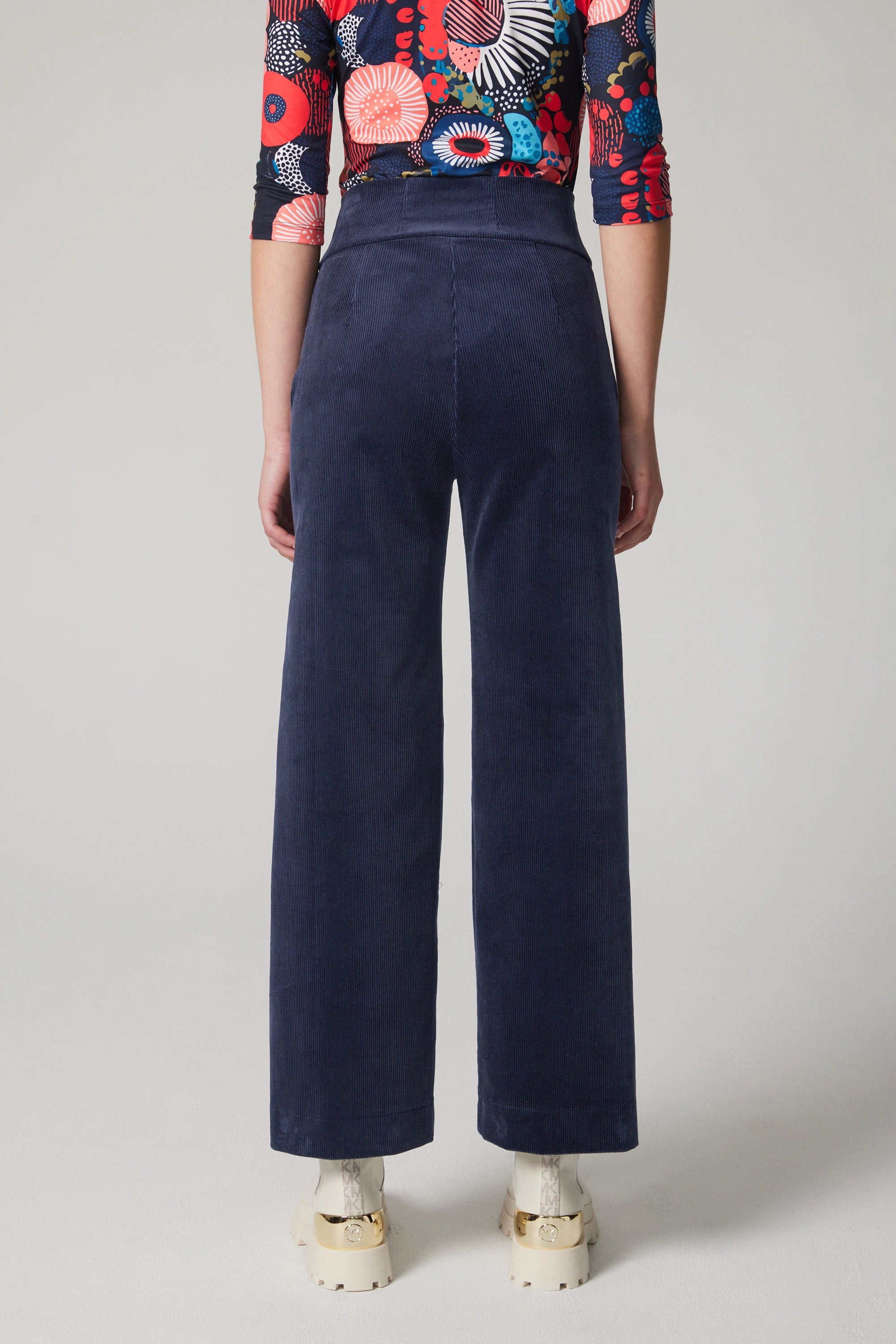 High-Rise Corduroy Straight Leg Pants - Navy