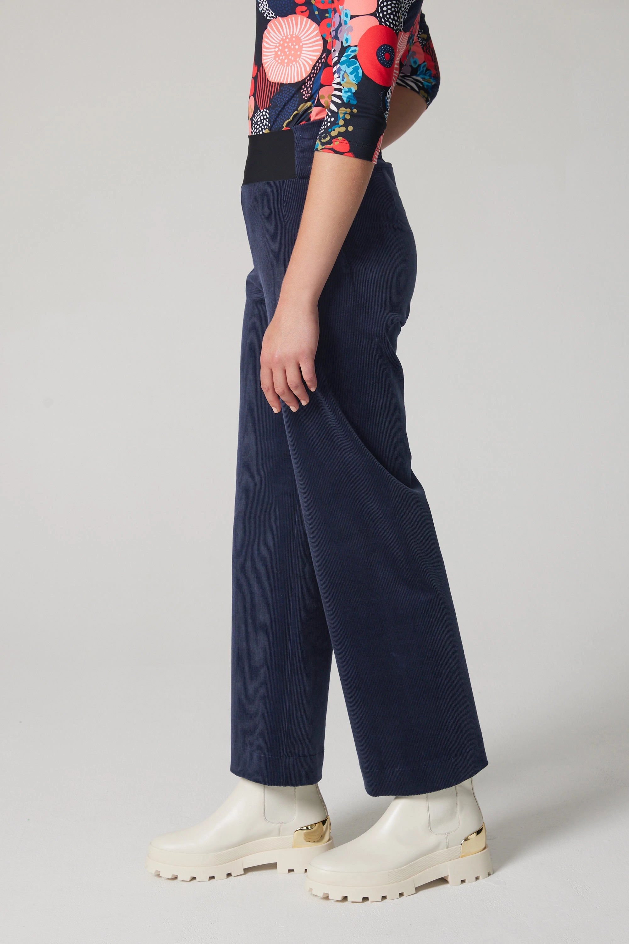 High-Rise Corduroy Straight Leg Pants - Navy