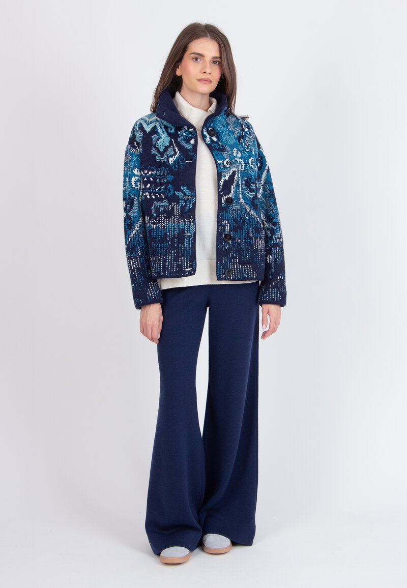 Jacquard Rollneck Jacket, Kilim Pattern - Navy