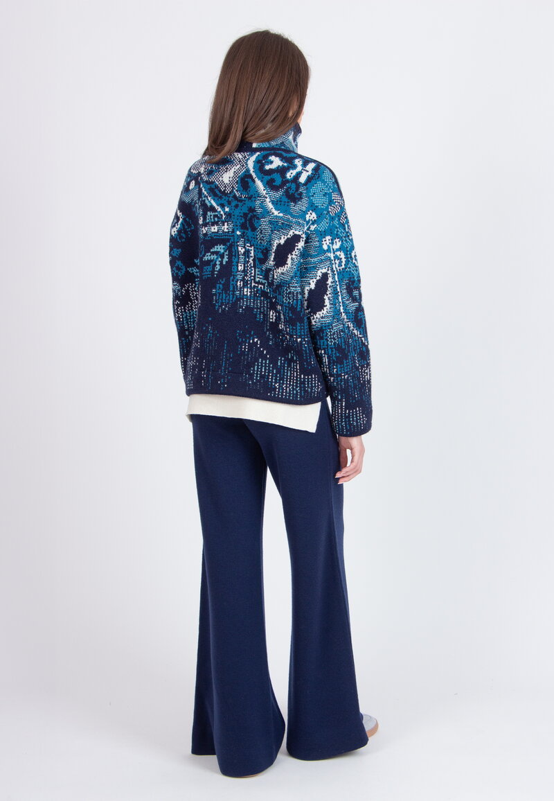 Jacquard Rollneck Jacket, Kilim Pattern - Navy