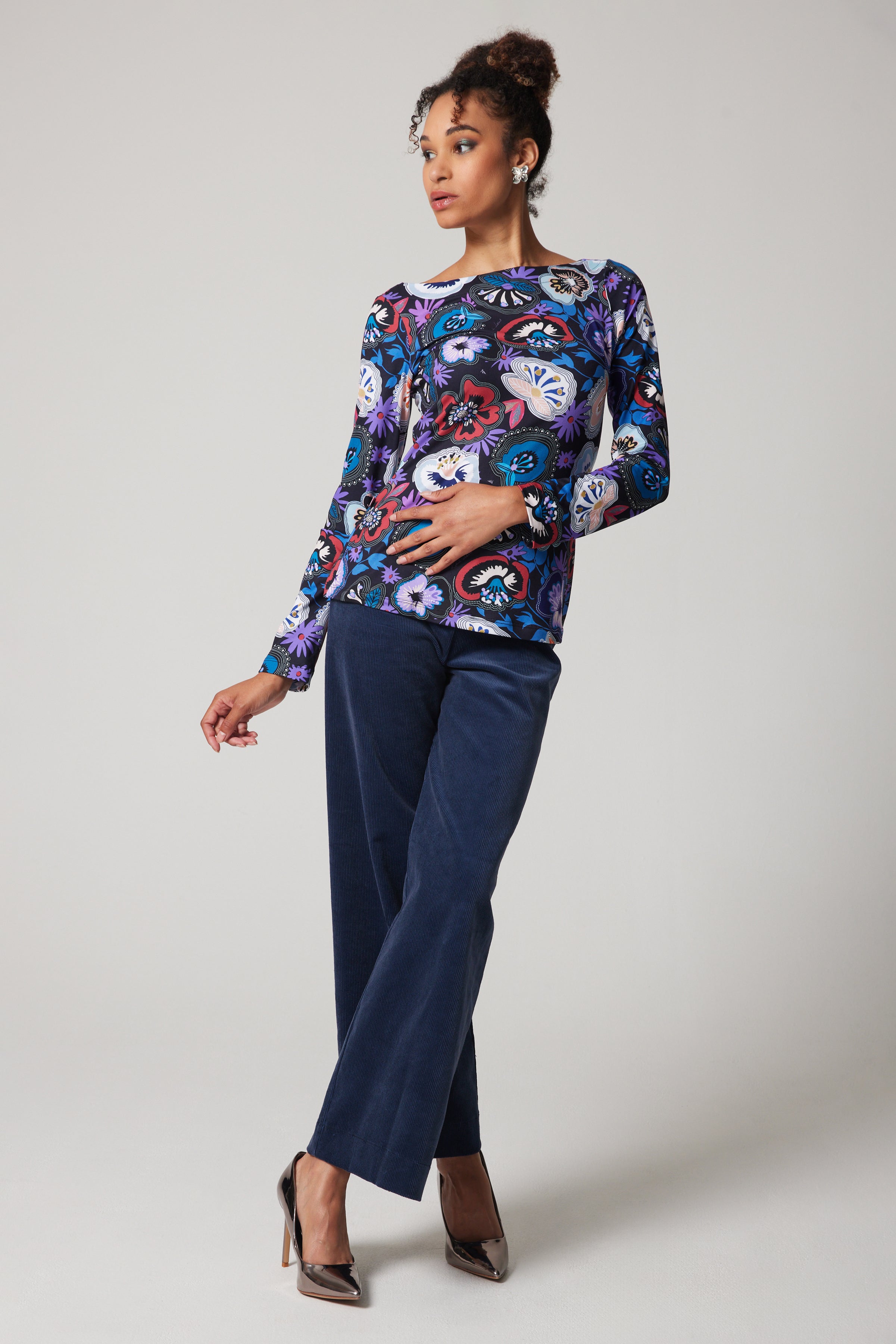 Boat Neck Long Sleeve Top - Rivet Floral