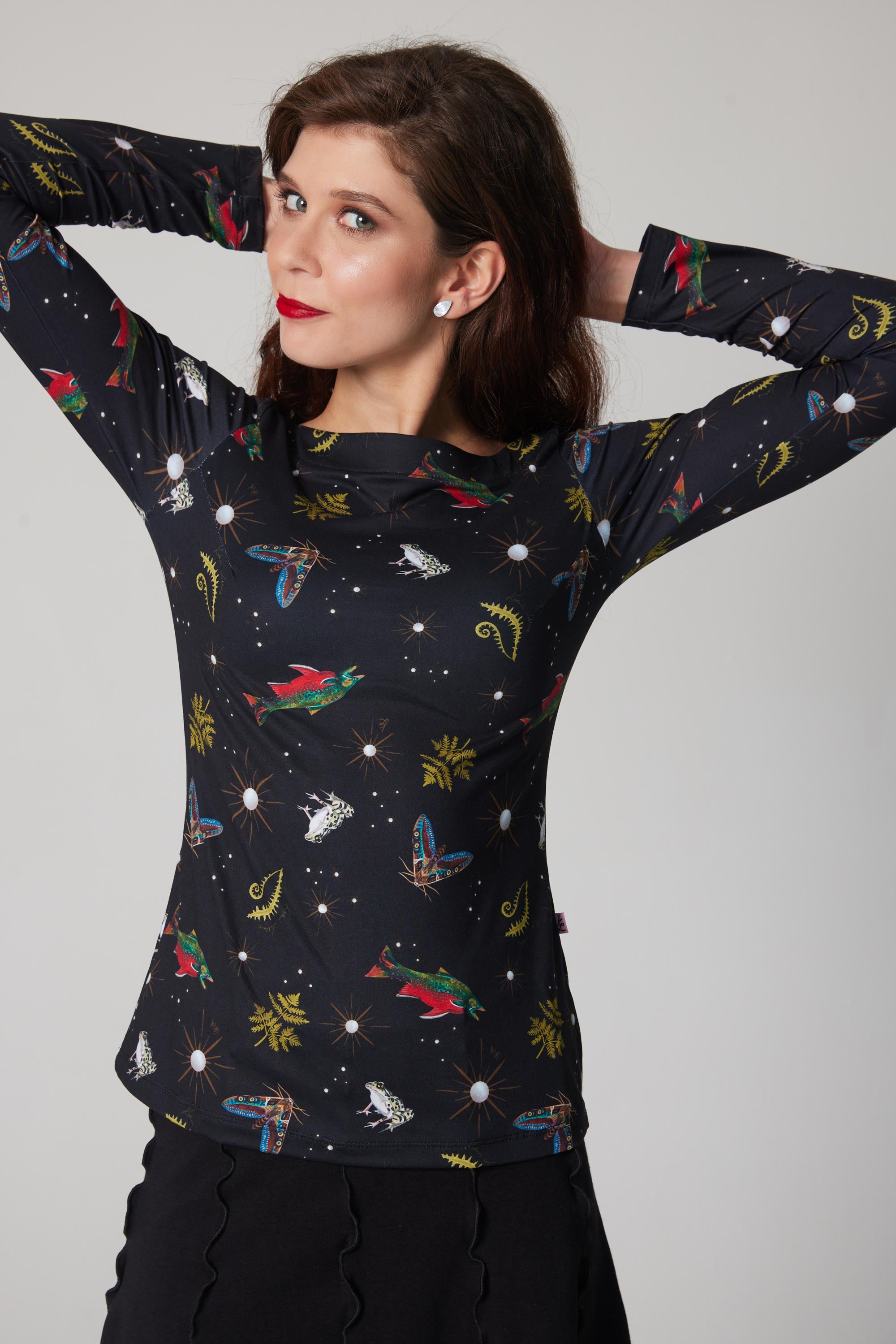 Boat Neck Long Sleeve Top - Creatures