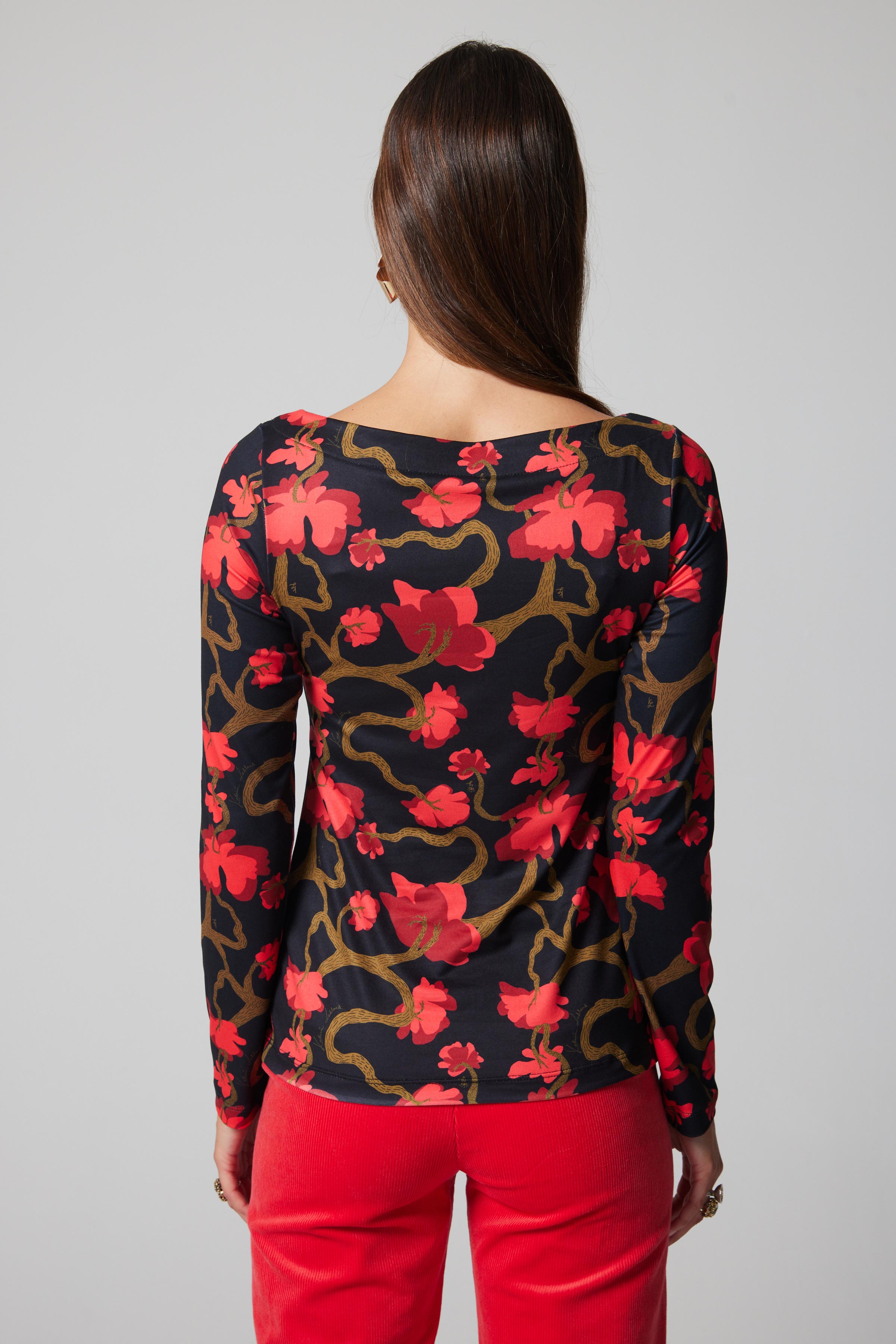 Boat Neck Long Sleeve Top - Branching