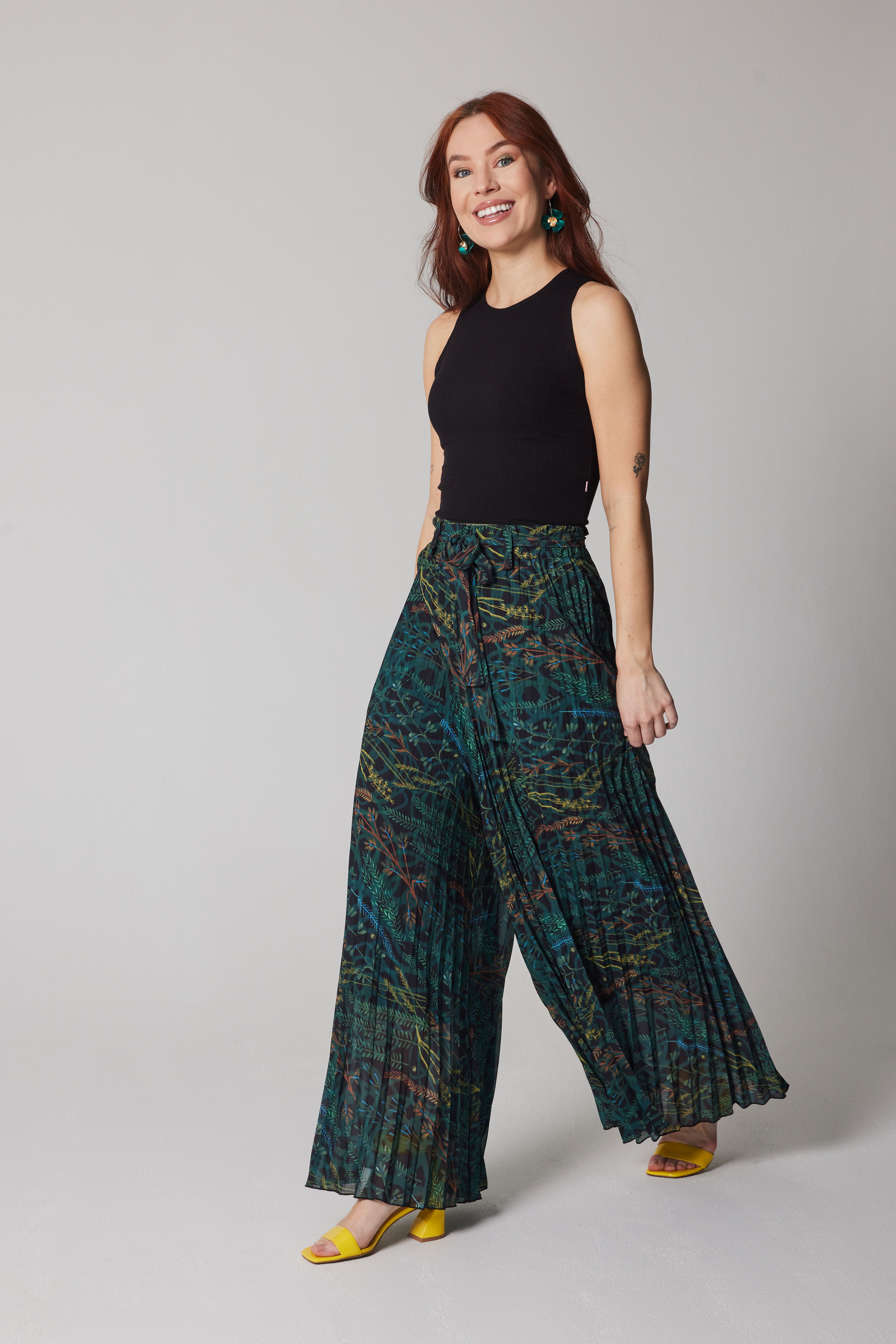 Pleated Palazzo Pant - Firefly