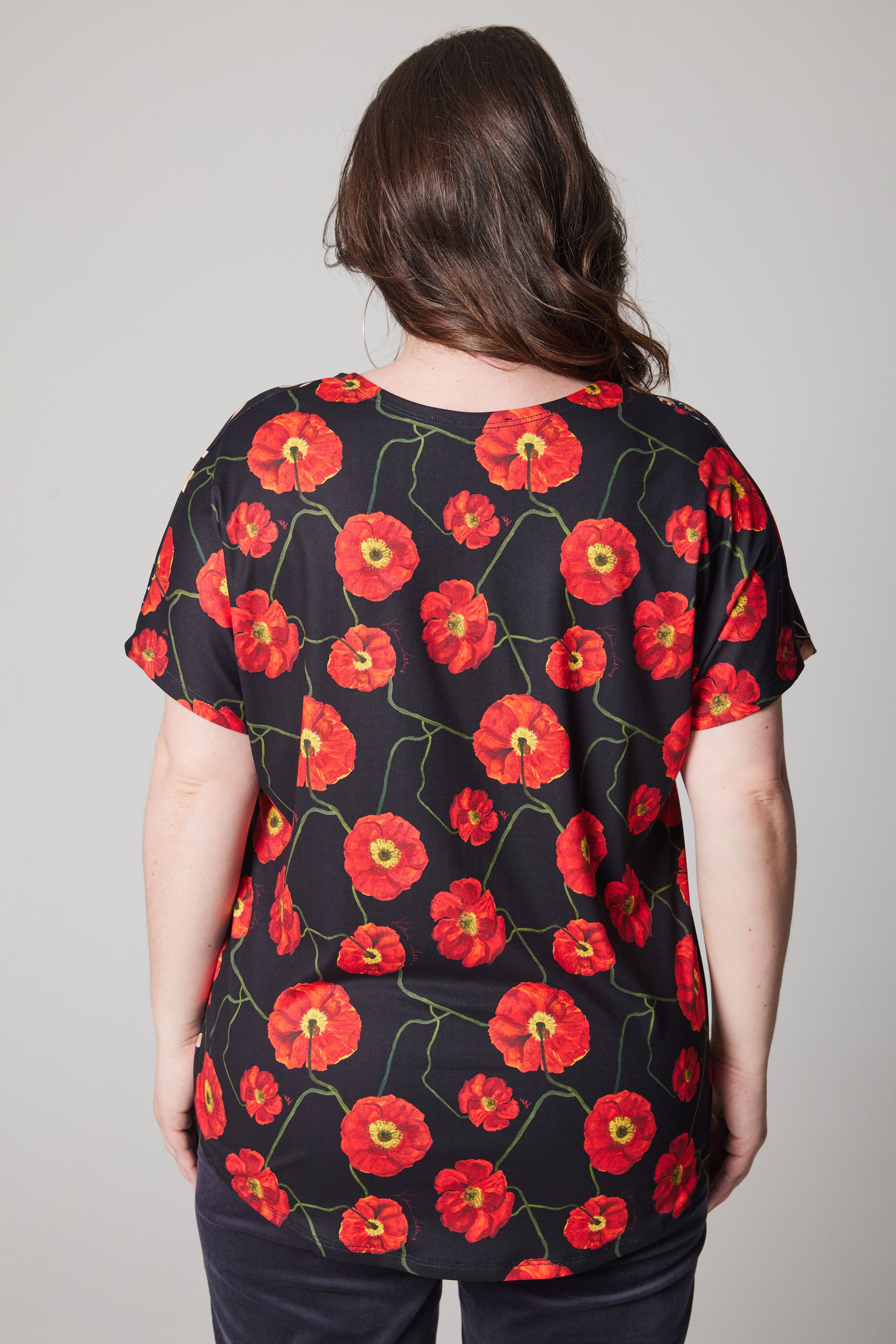 Loose Fit T-shirt - Double Print - Pomegranate And Poppies