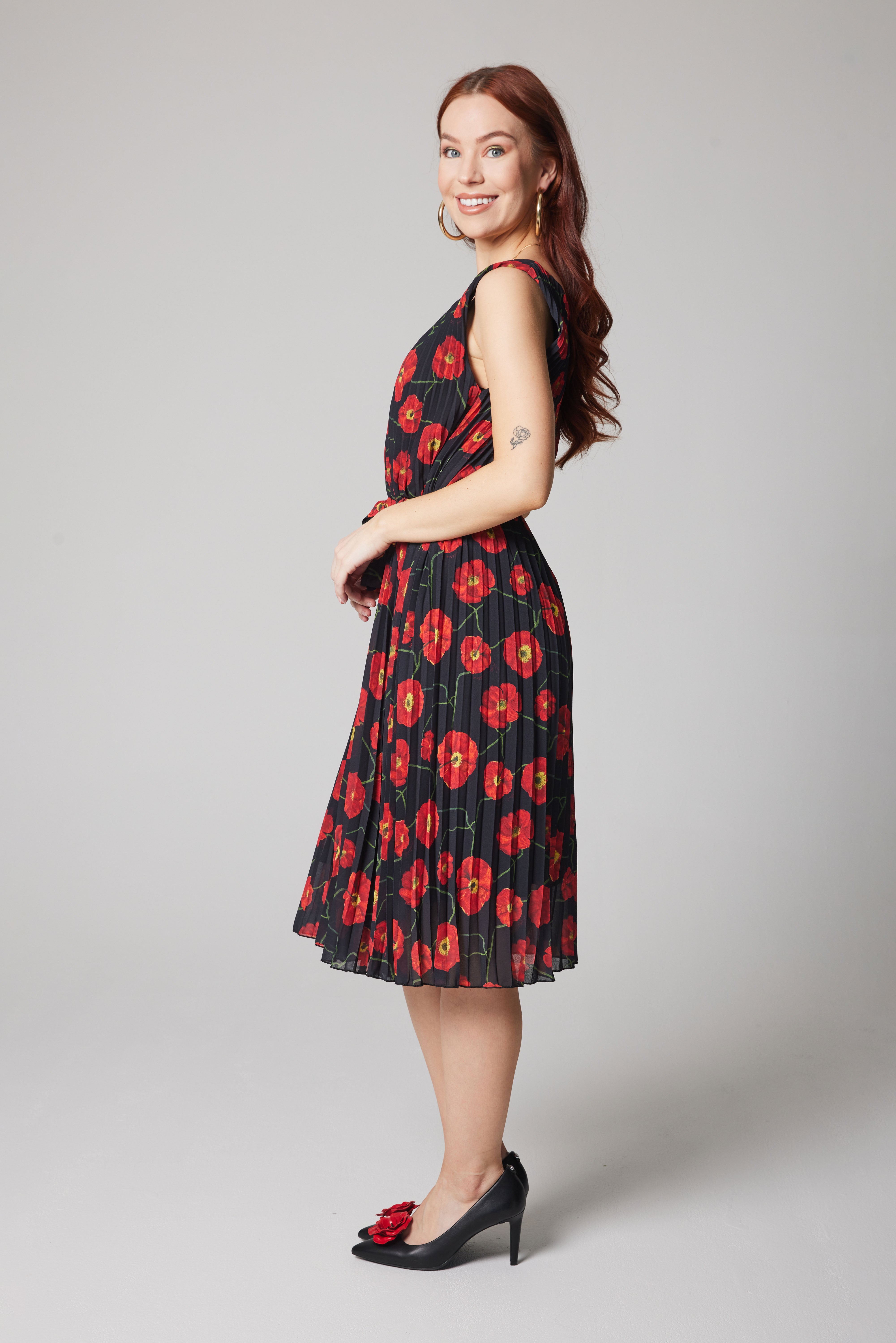 Pleated Dress - Poppies