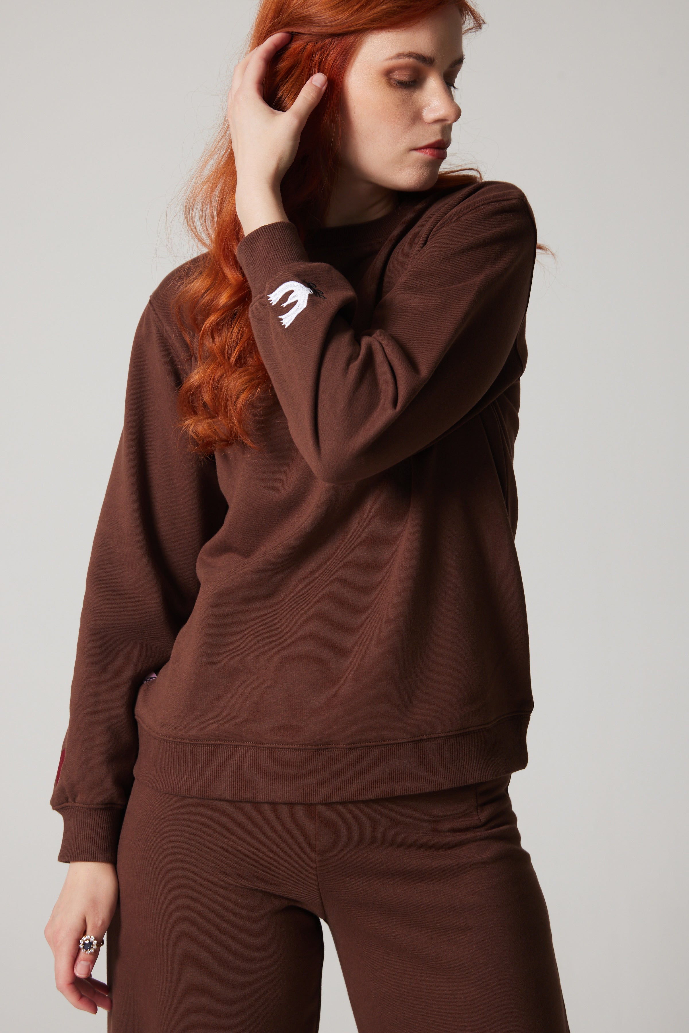 Embroidered Peace + Love Sweatshirt - Brown