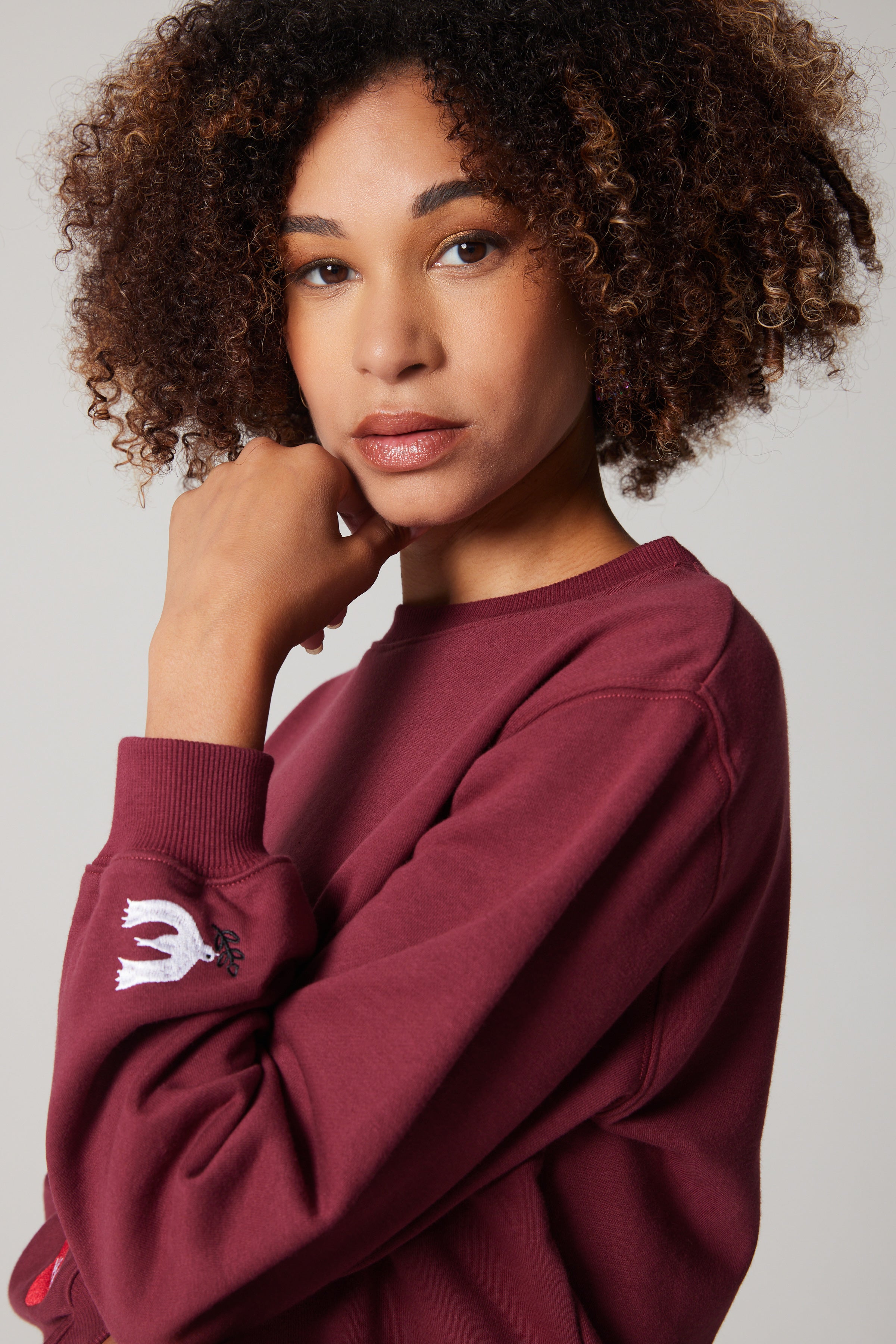 Embroidered Peace + Love Sweatshirt - Burgundy