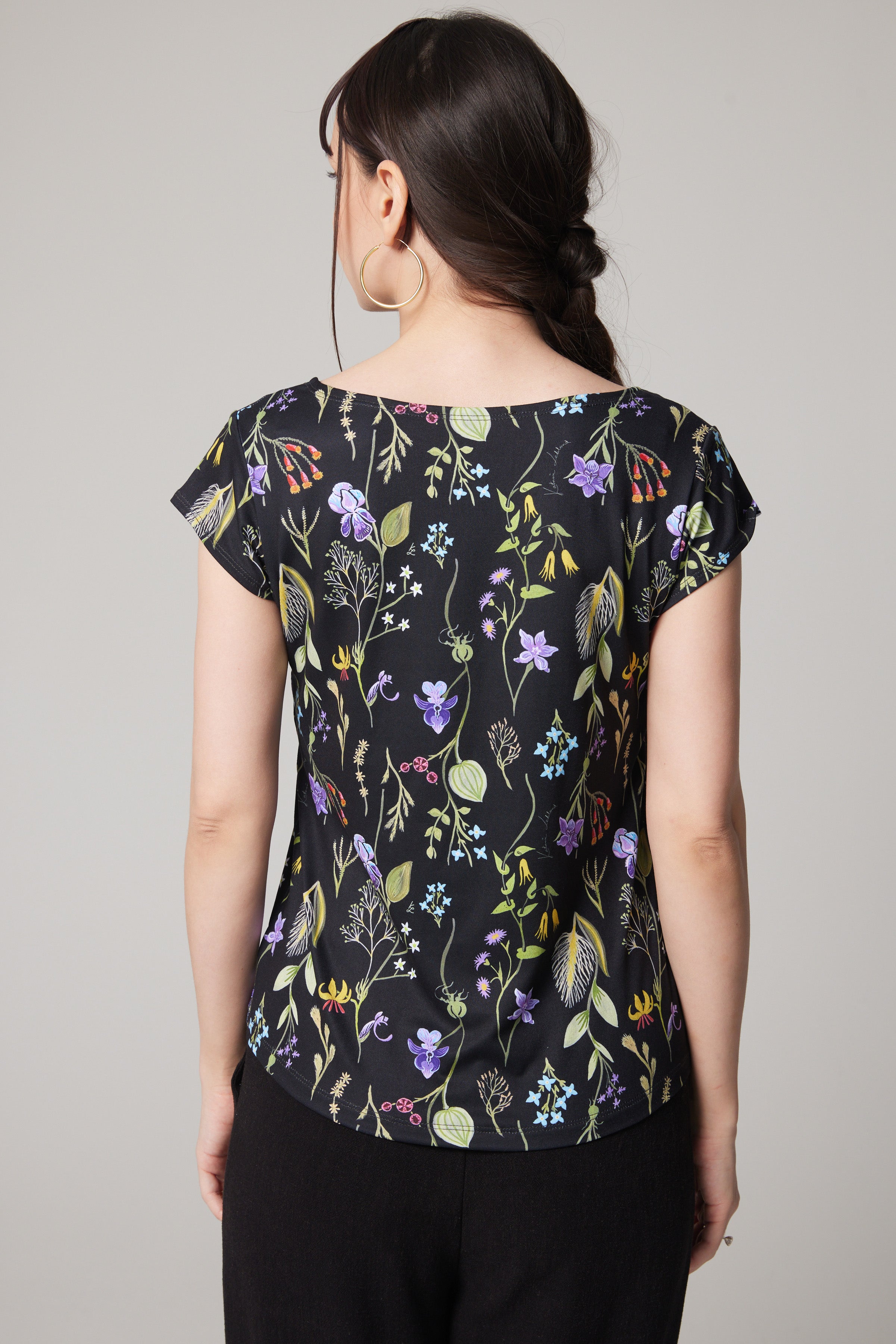 Cap Sleeve T-shirt - Laurentian Flowers Black