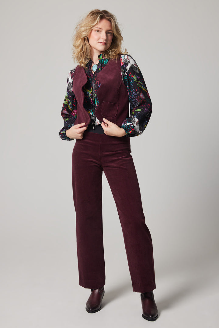 Corduroy scalloped Vest - Burgundy