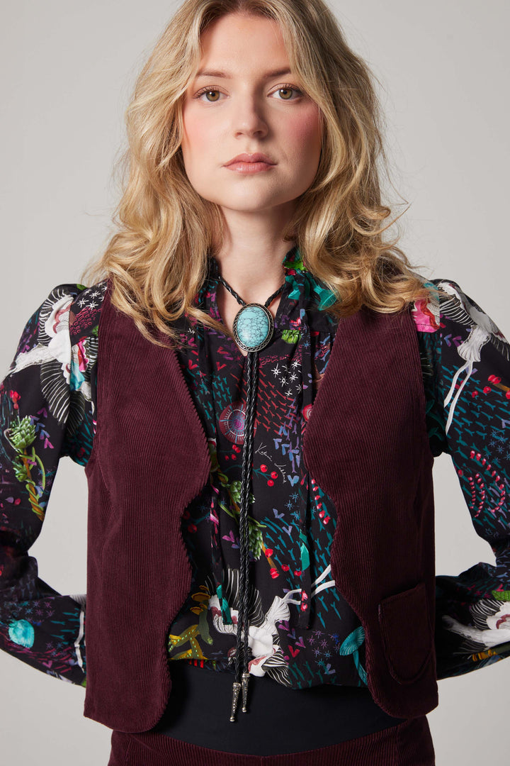 Corduroy scalloped Vest - Burgundy