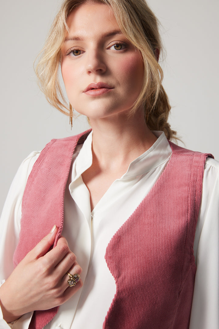 Corduroy scalloped Vest - Pink