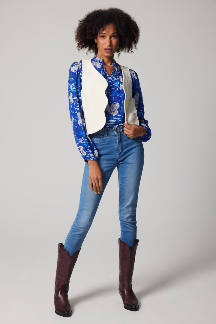 Gilet festonné en velours côtelé – Crème