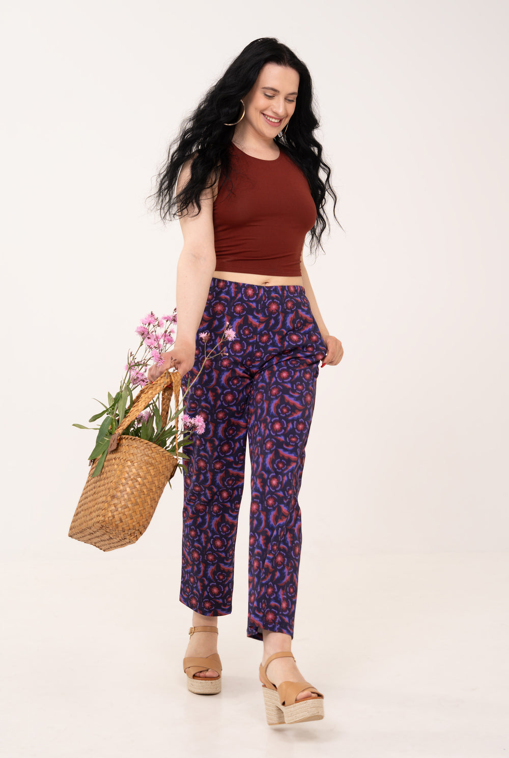 Pantalon en coton taille mi-haute - Gertrude Bleu marine