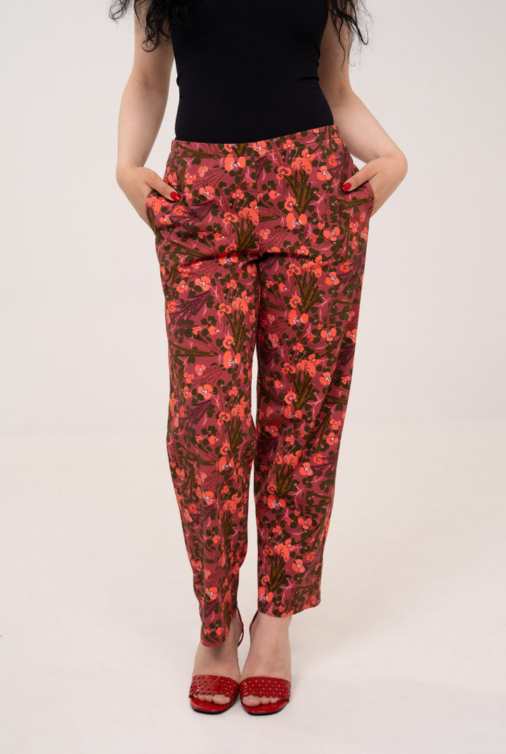 Cotton Mid rise pants - Wildflowers, red