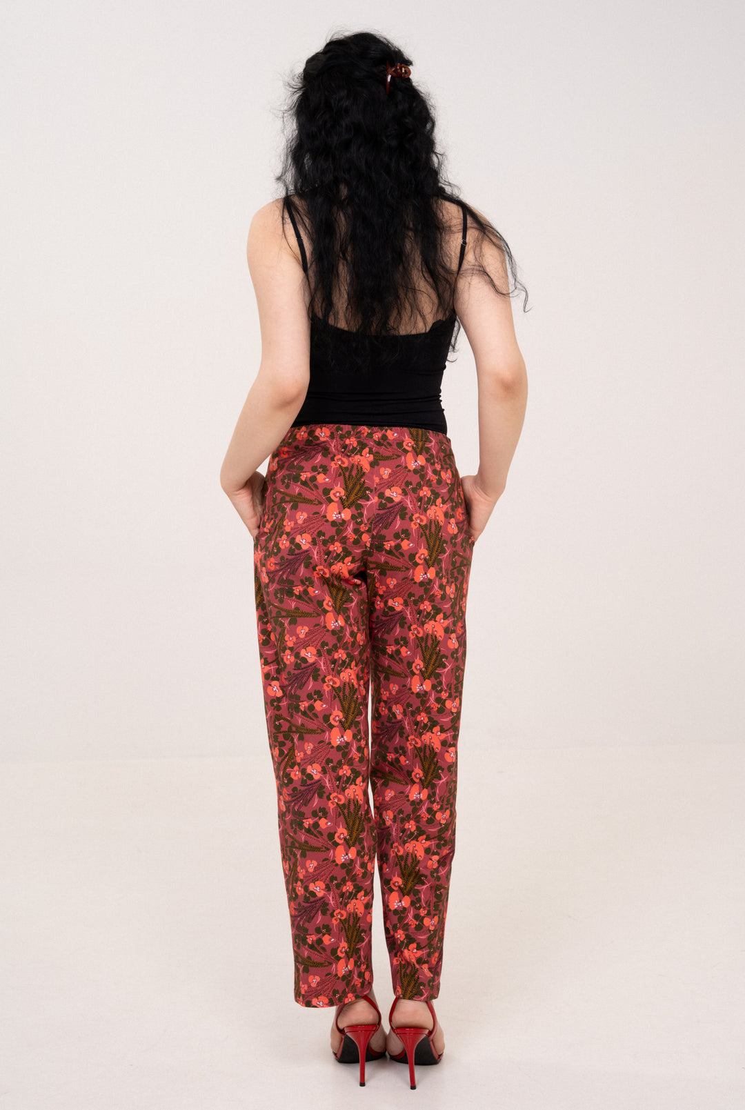 Cotton Mid rise pants - Wildflowers, red