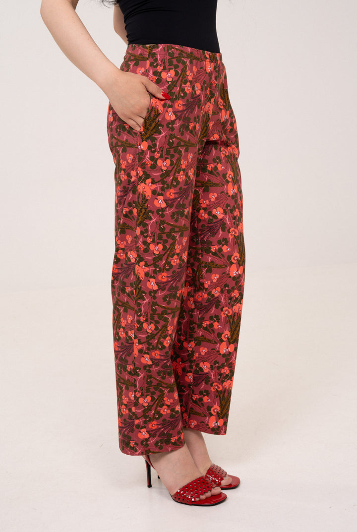 Cotton Mid rise pants - Wildflowers, red