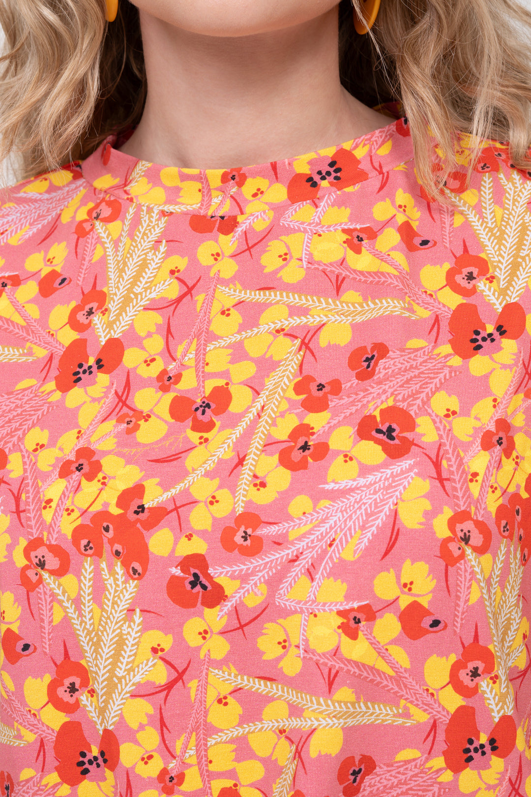 Robe T-shirt ample en coton - Fleurs sauvages, rose