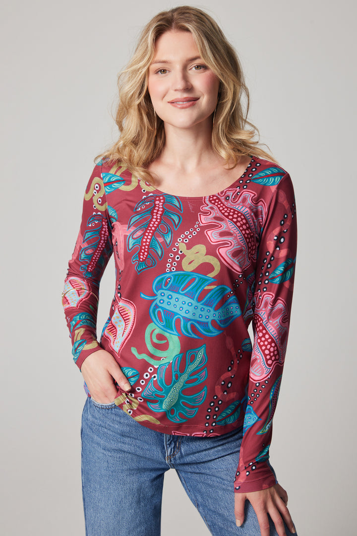 Long Sleeve Scoop Neck - Monstera