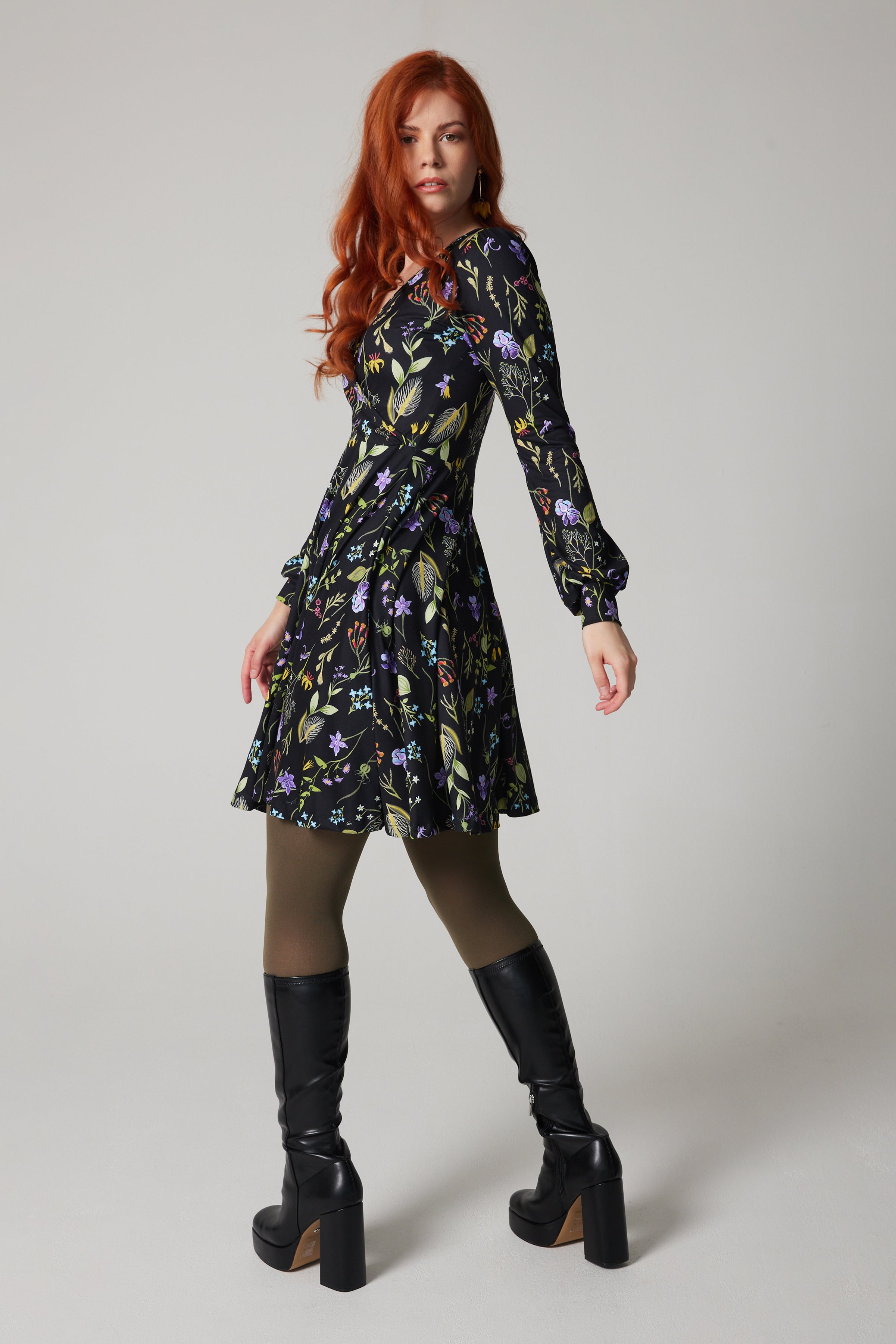 Cross Over Dress - Laurentian Flowers - Black