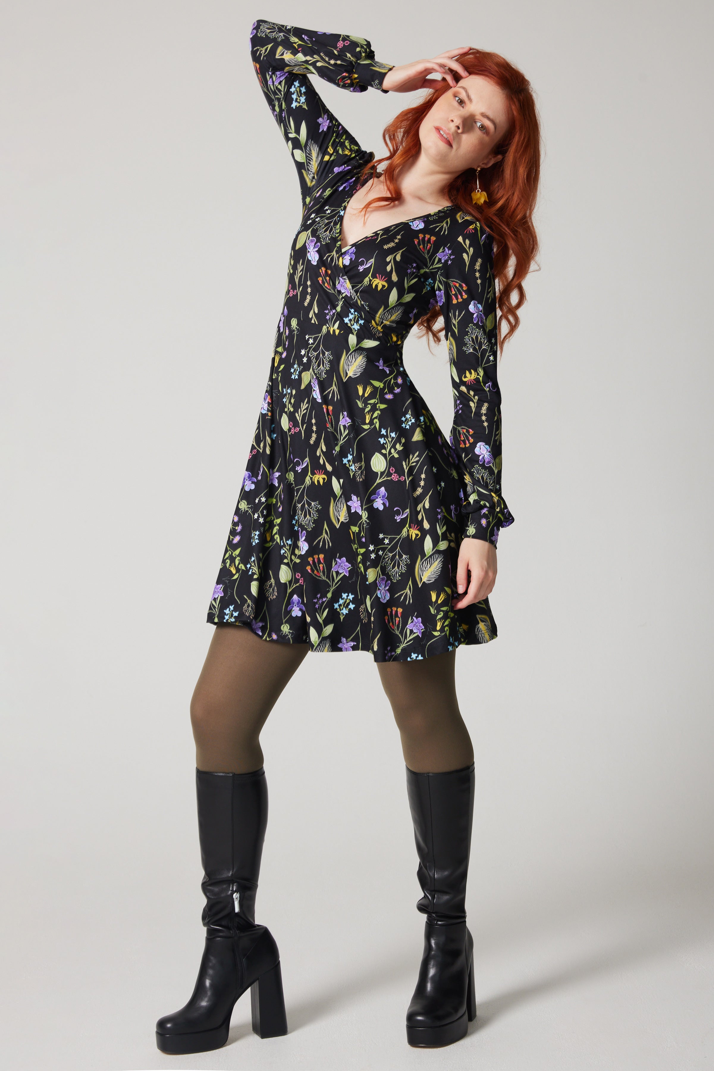 Cross Over Dress - Laurentian Flowers - Black