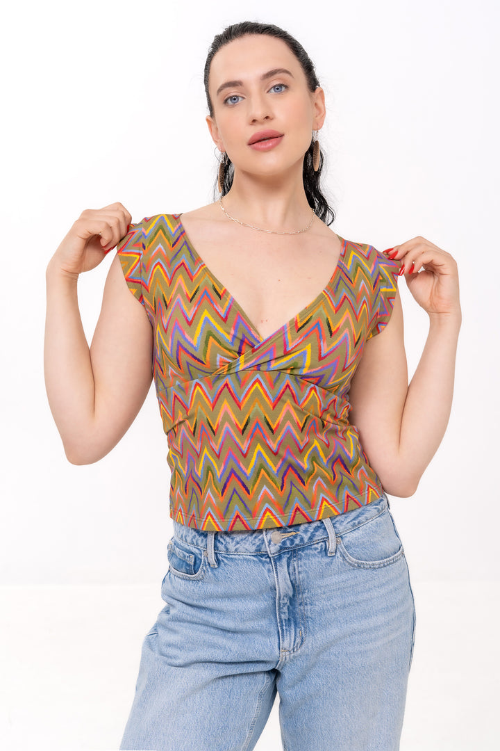 Cotton Crossover Top - ZigZag, Green