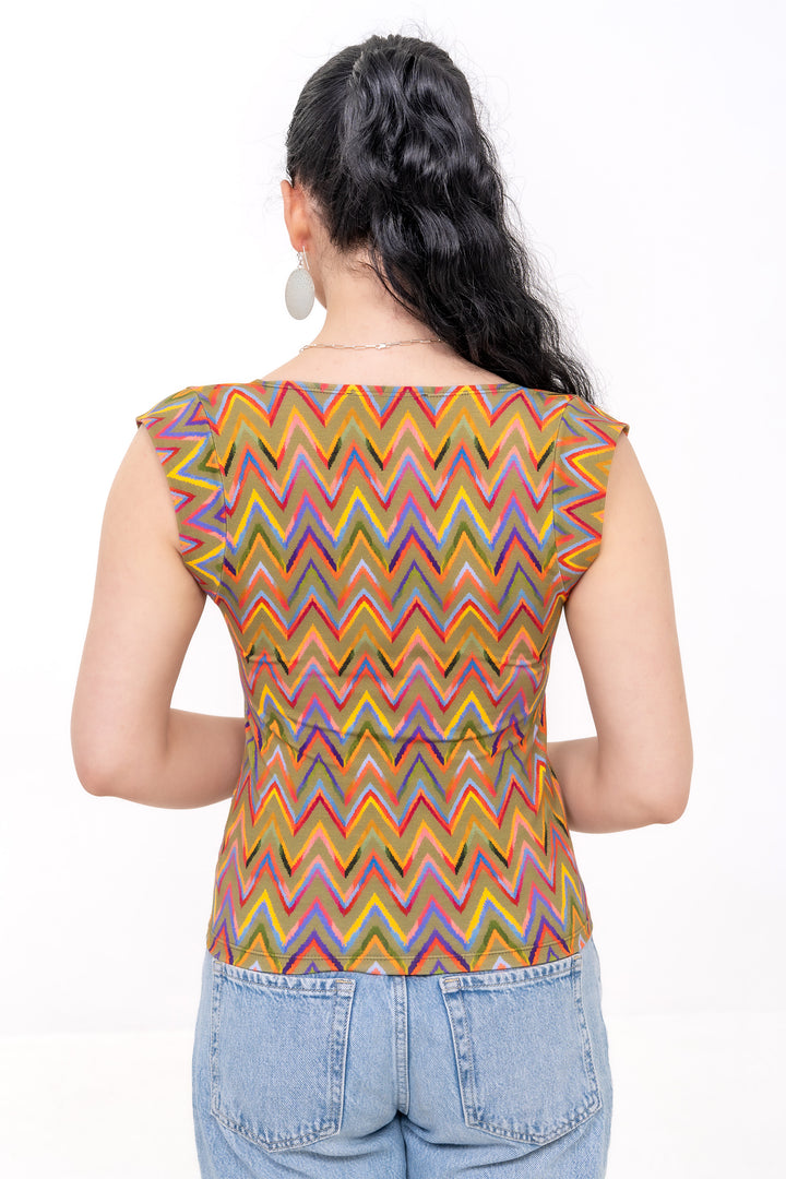 Cotton Crossover Top - ZigZag, Green