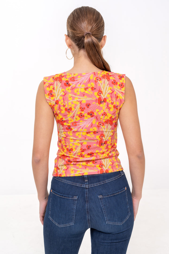 Haut croisé en coton - Fleurs sauvages, Rose