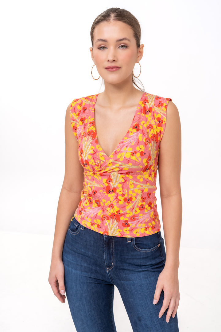 Haut croisé en coton - Fleurs sauvages, Rose