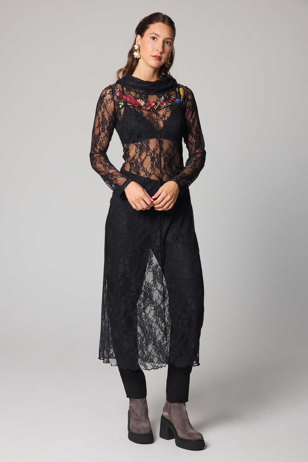 Robe longue droite - Maille noire
