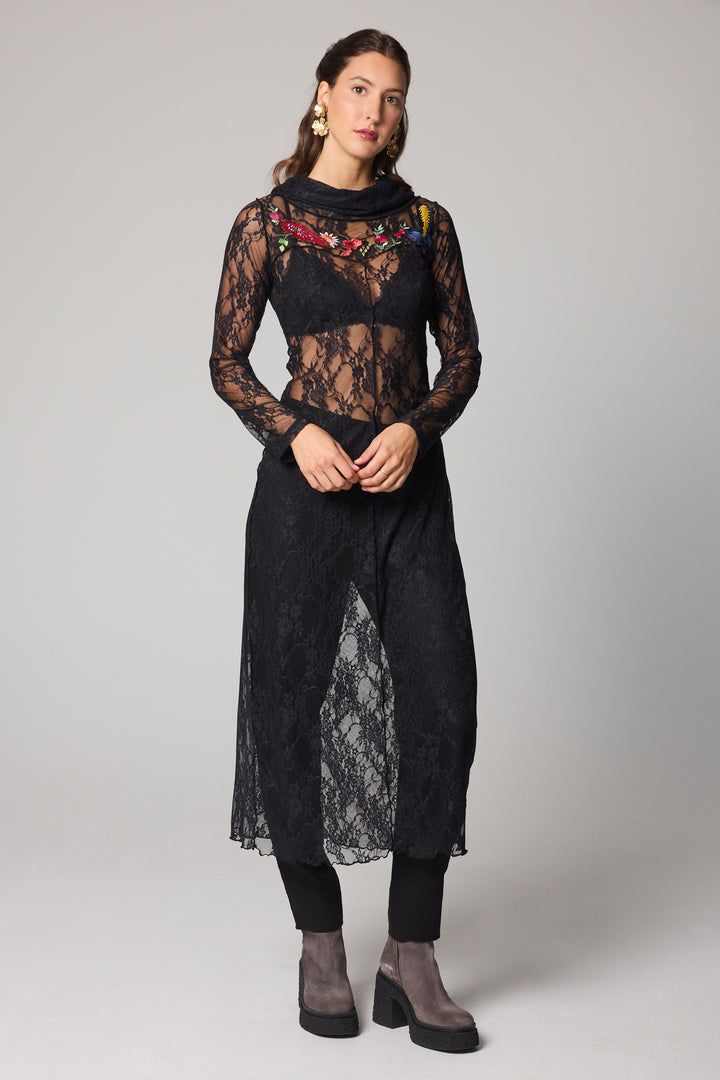 Robe longue droite - Maille noire