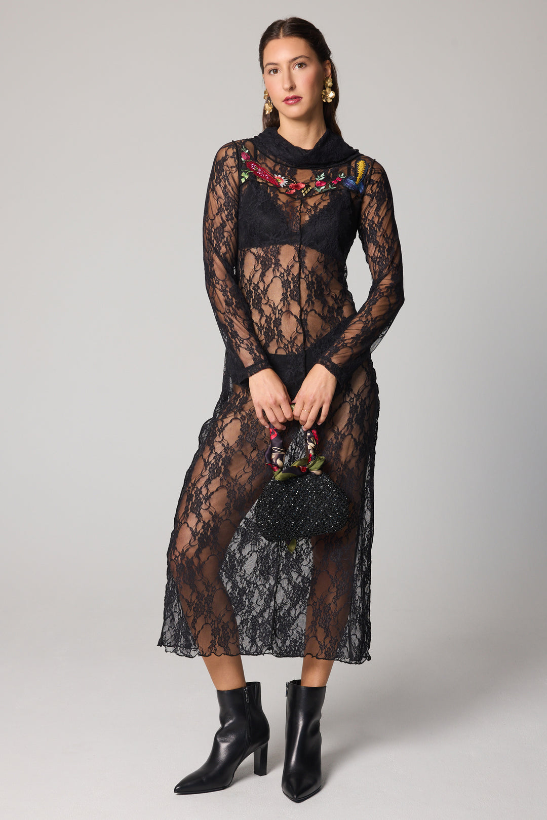 Robe longue droite - Maille noire