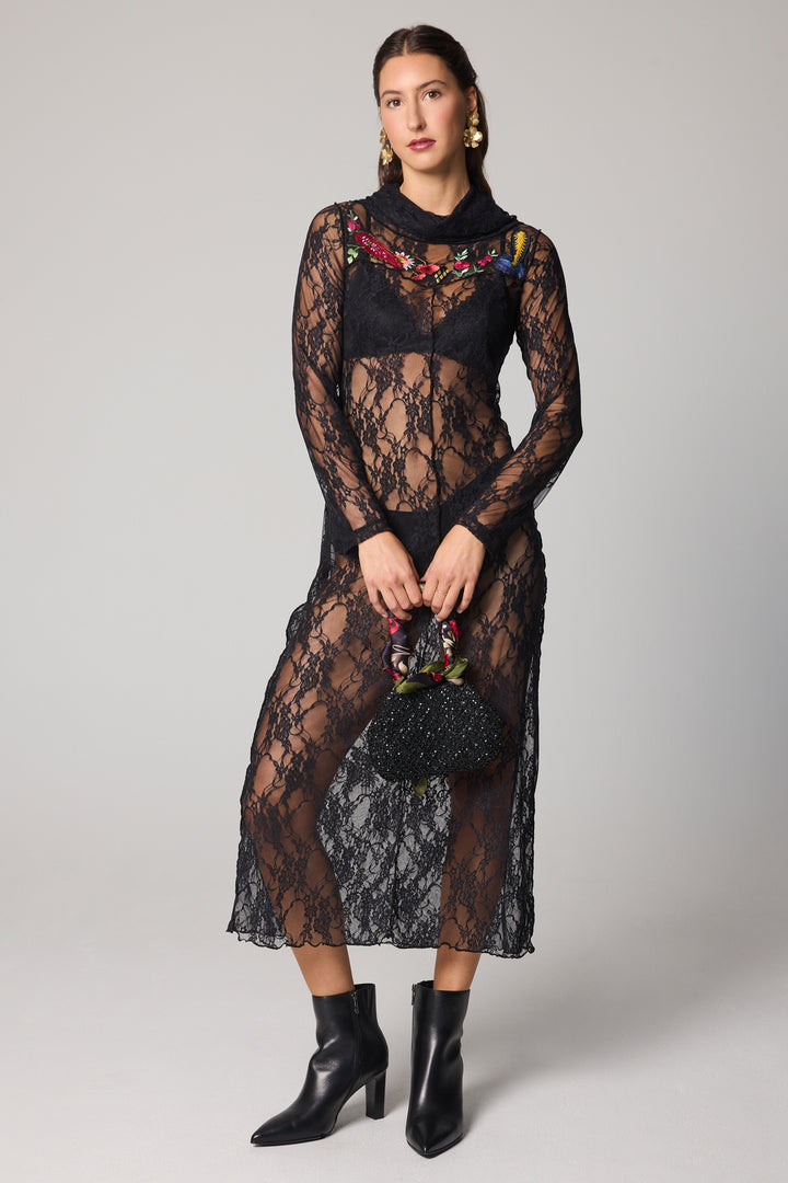 Robe longue droite - Maille noire