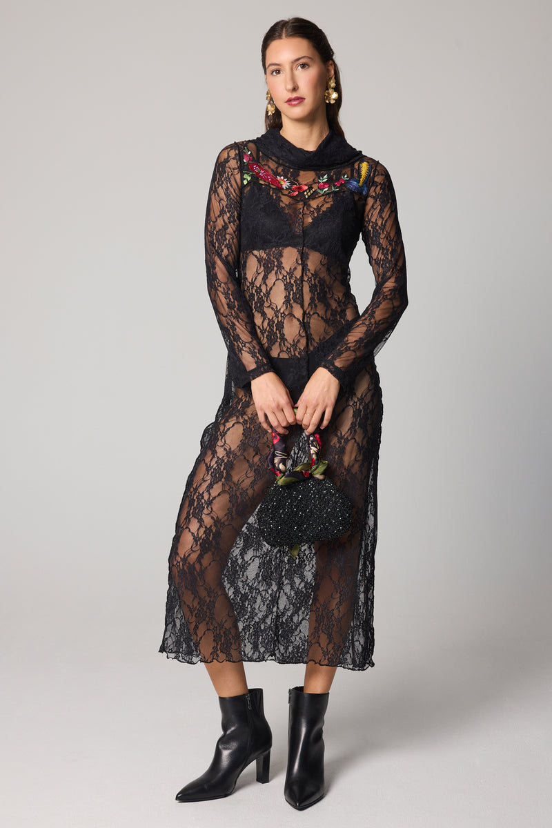 Straight Maxi Dress - Black Mesh