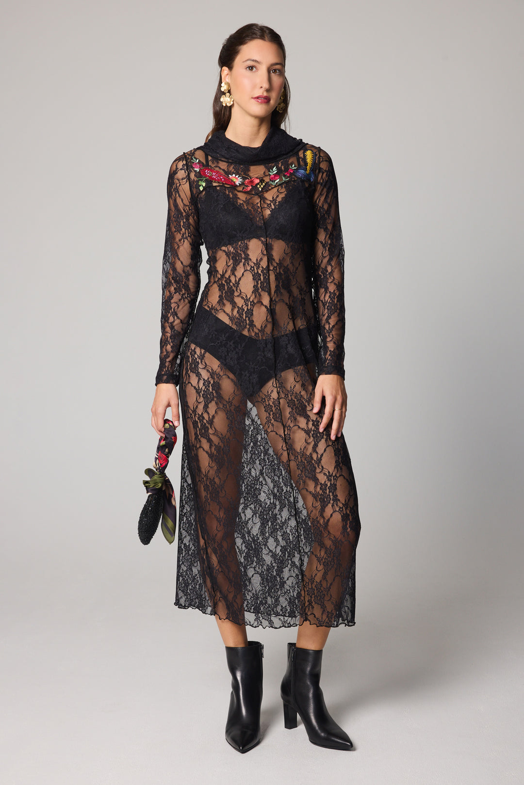 Robe longue droite - Maille noire