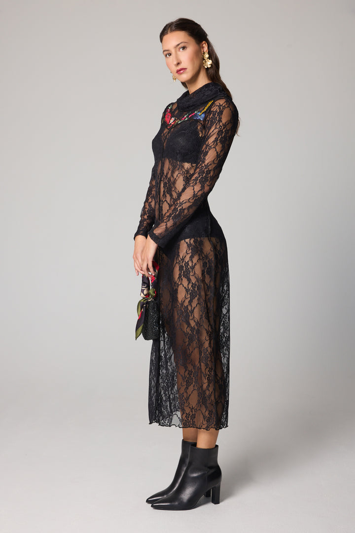 Robe longue droite - Maille noire