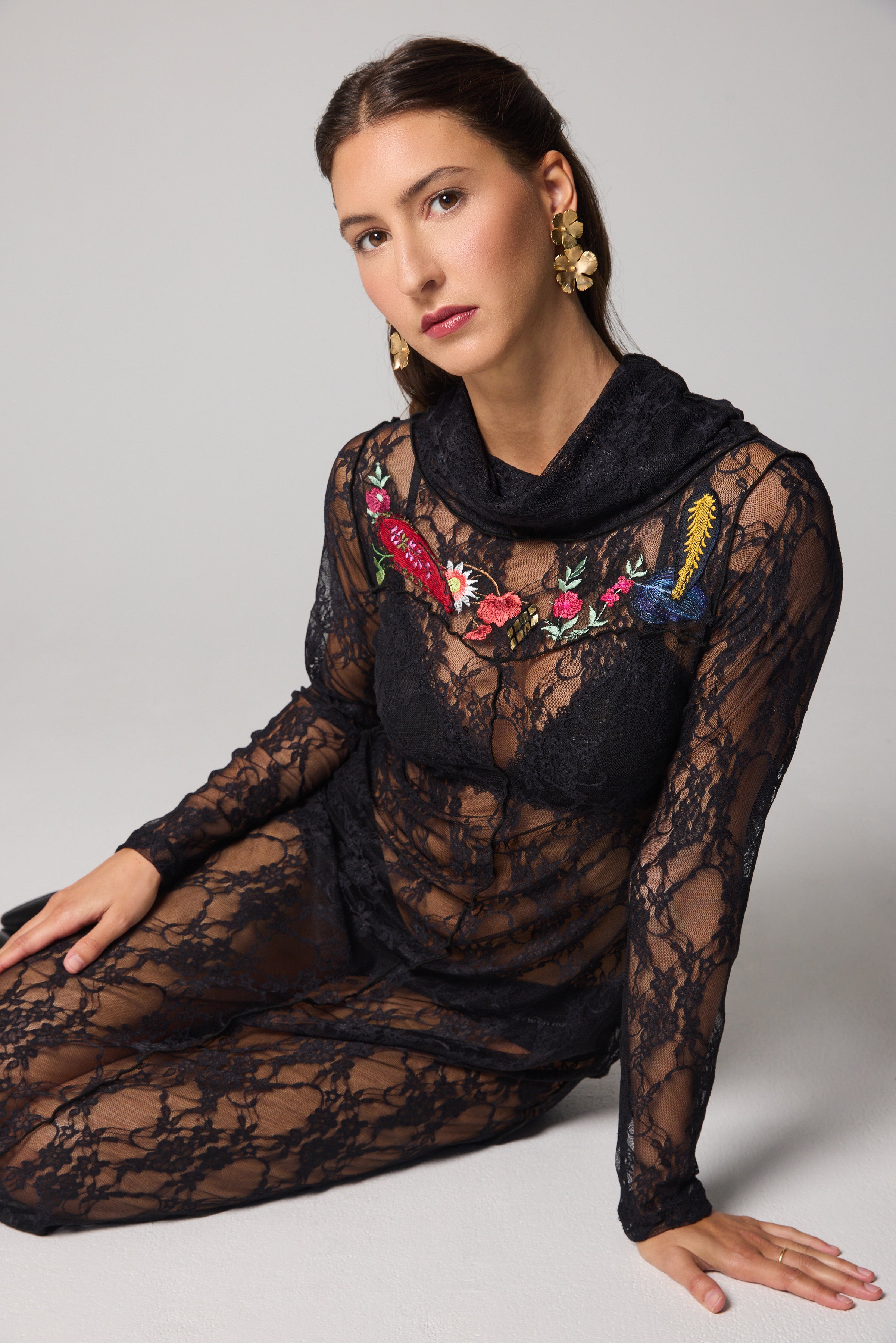 Straight Maxi Dress - Black Mesh