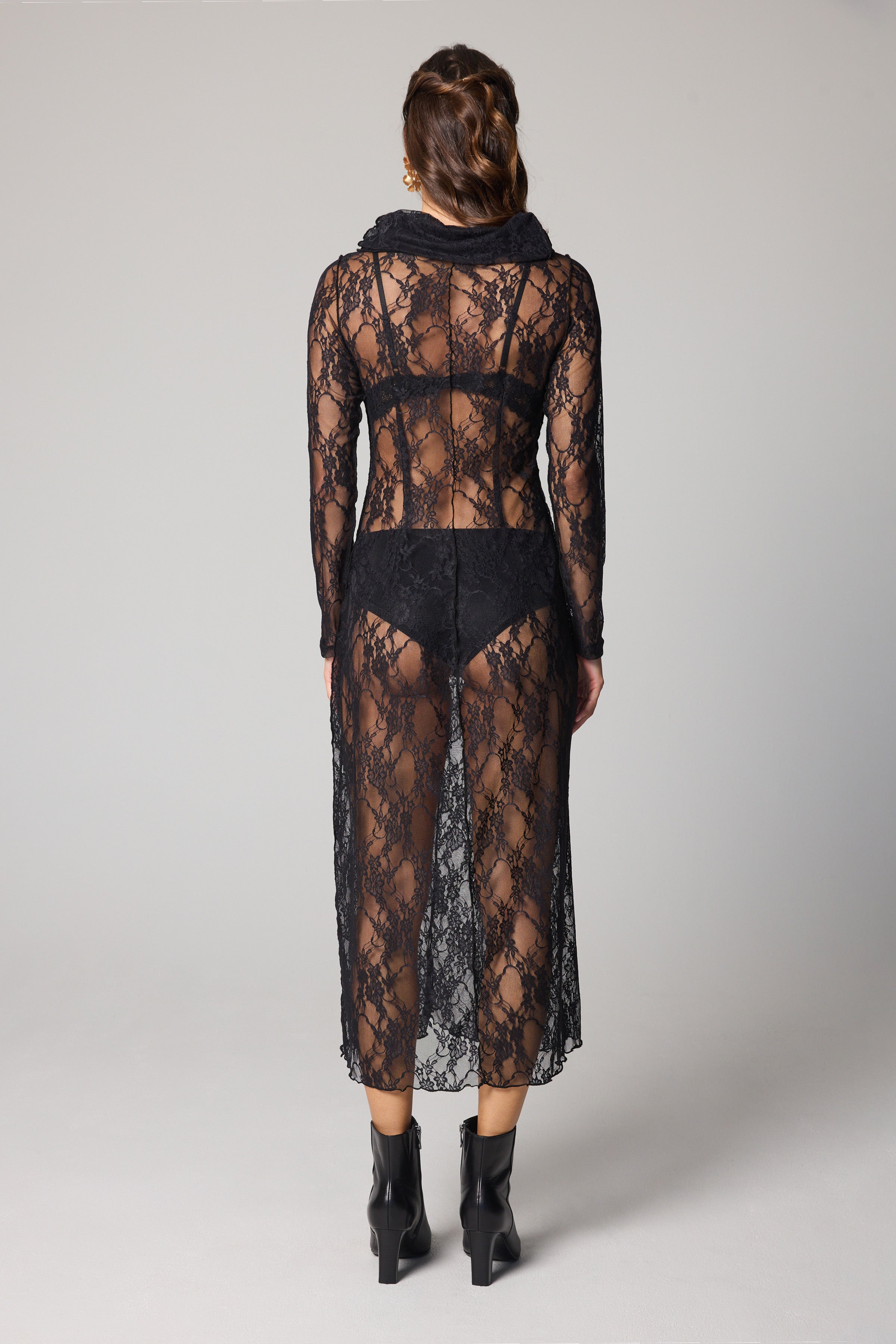 Straight Maxi Dress - Black Mesh