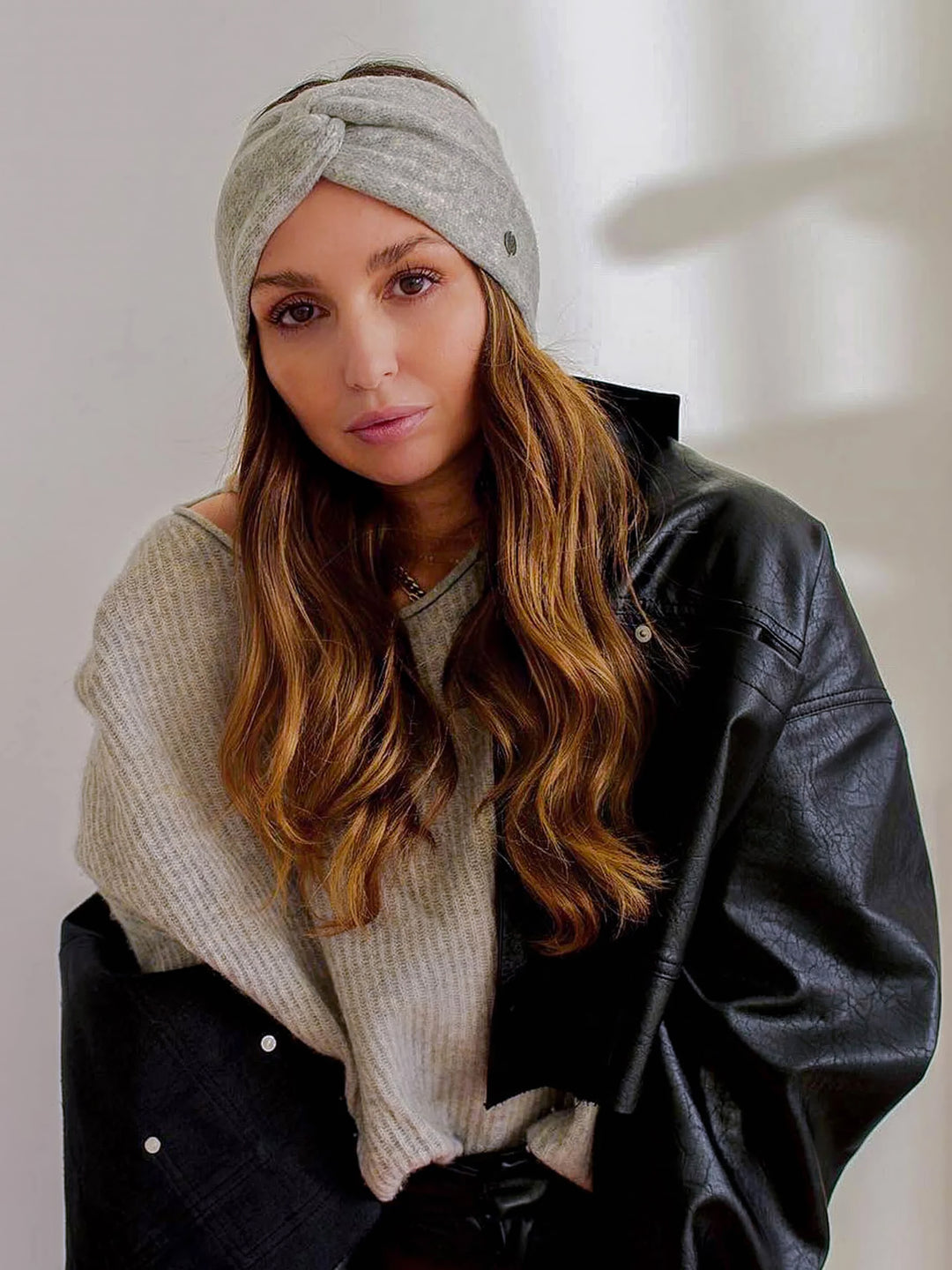 Wool Blend Knitted Headband - Grey