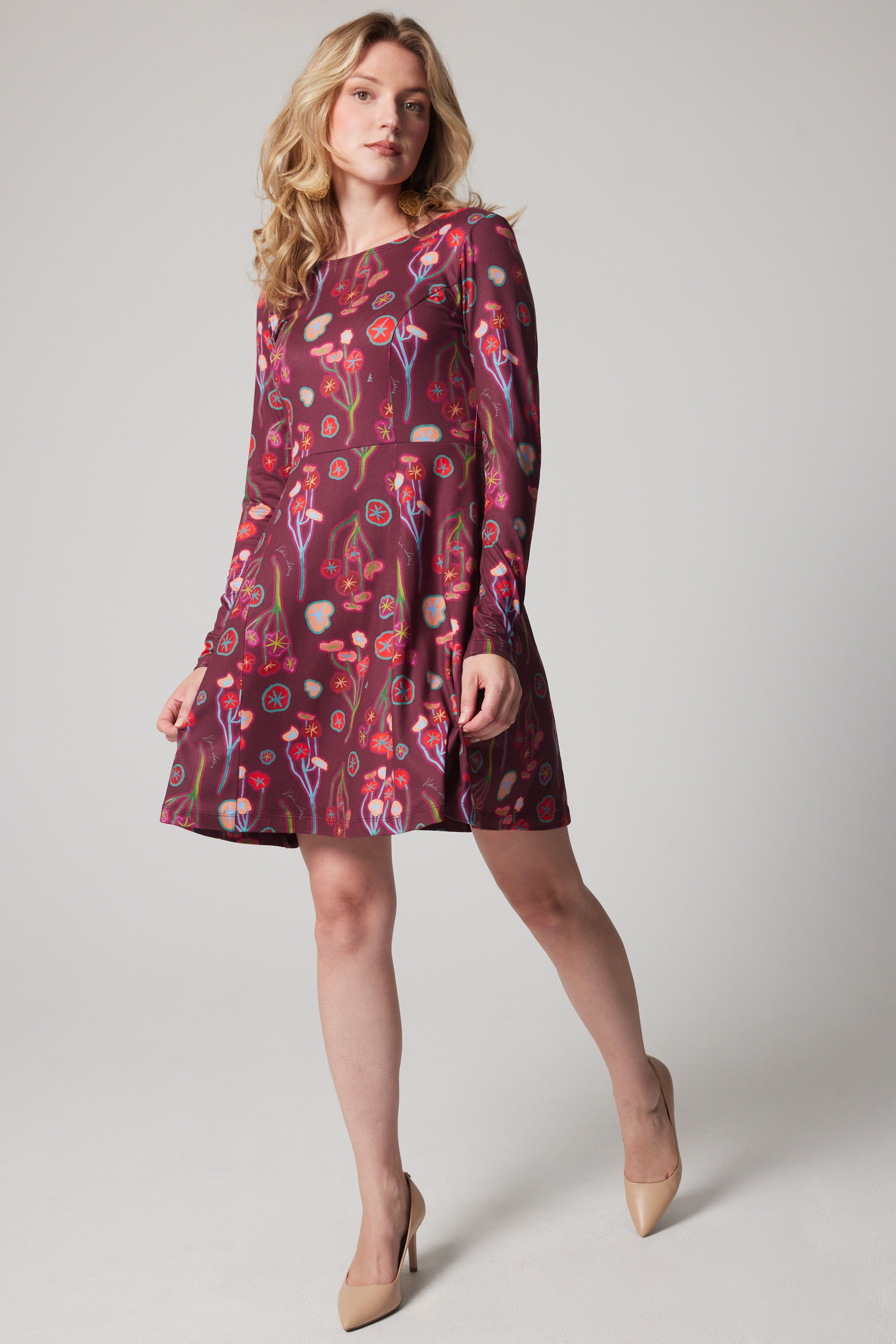 Fit and Flare Long-sleeve Dress - Nasturtium